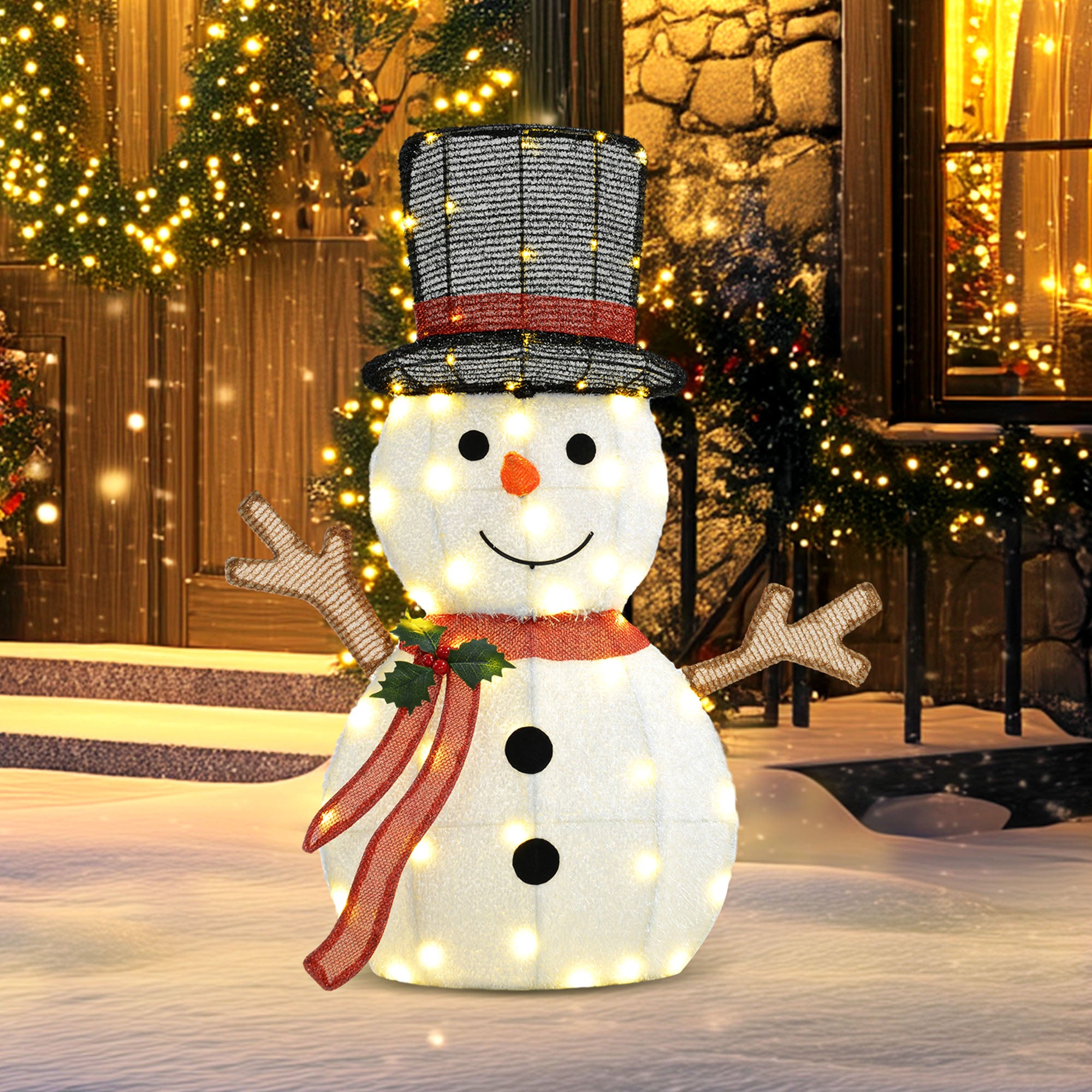 30" Lighted Snowman Christmas Decoration - 56 LED White-Home Furnishings > Holiday & Seasonal > Christmas Decorations-DECOROLALA