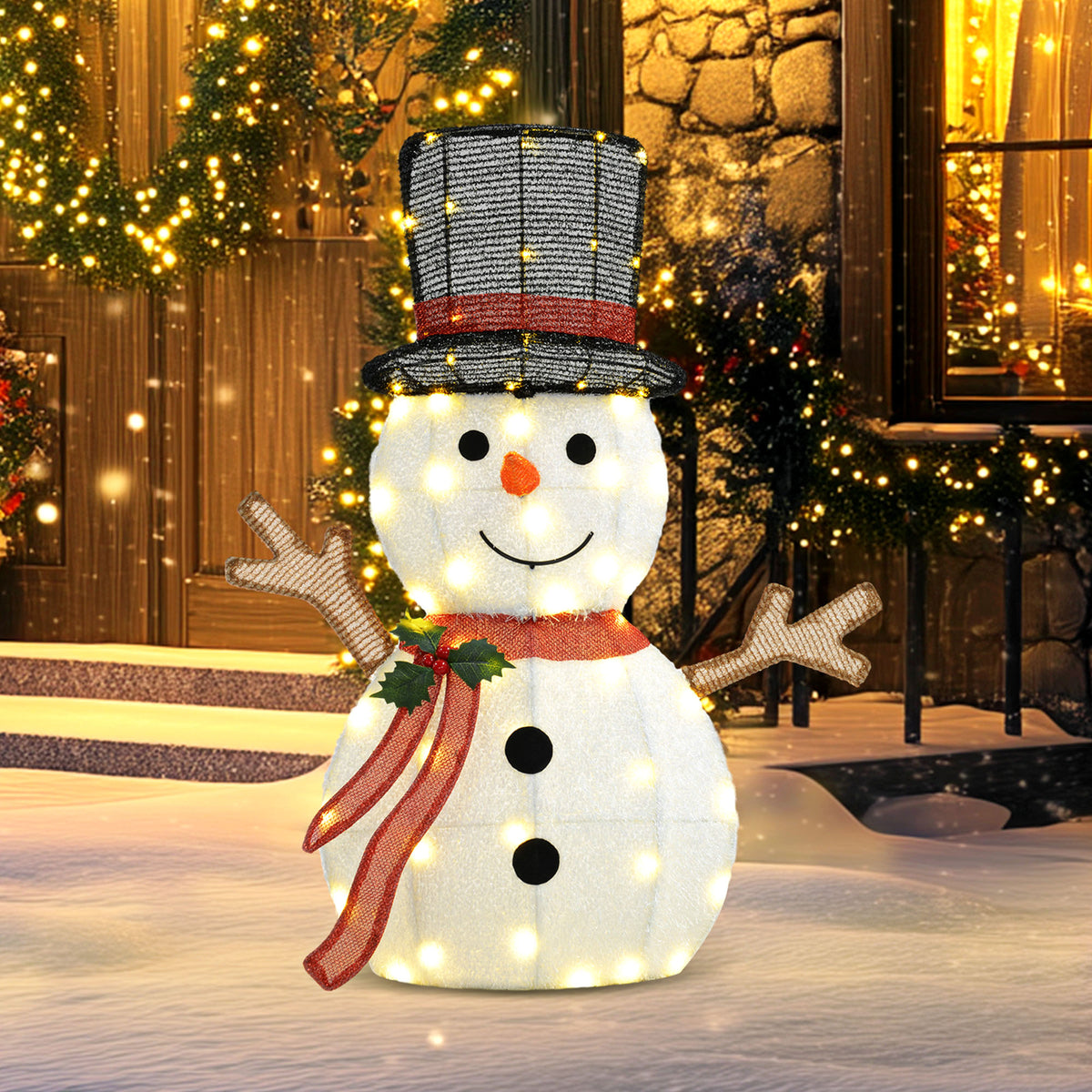 30" Lighted Snowman Christmas Decoration - 56 LED White-Home Furnishings > Holiday & Seasonal > Christmas Decorations-DECOROLALA