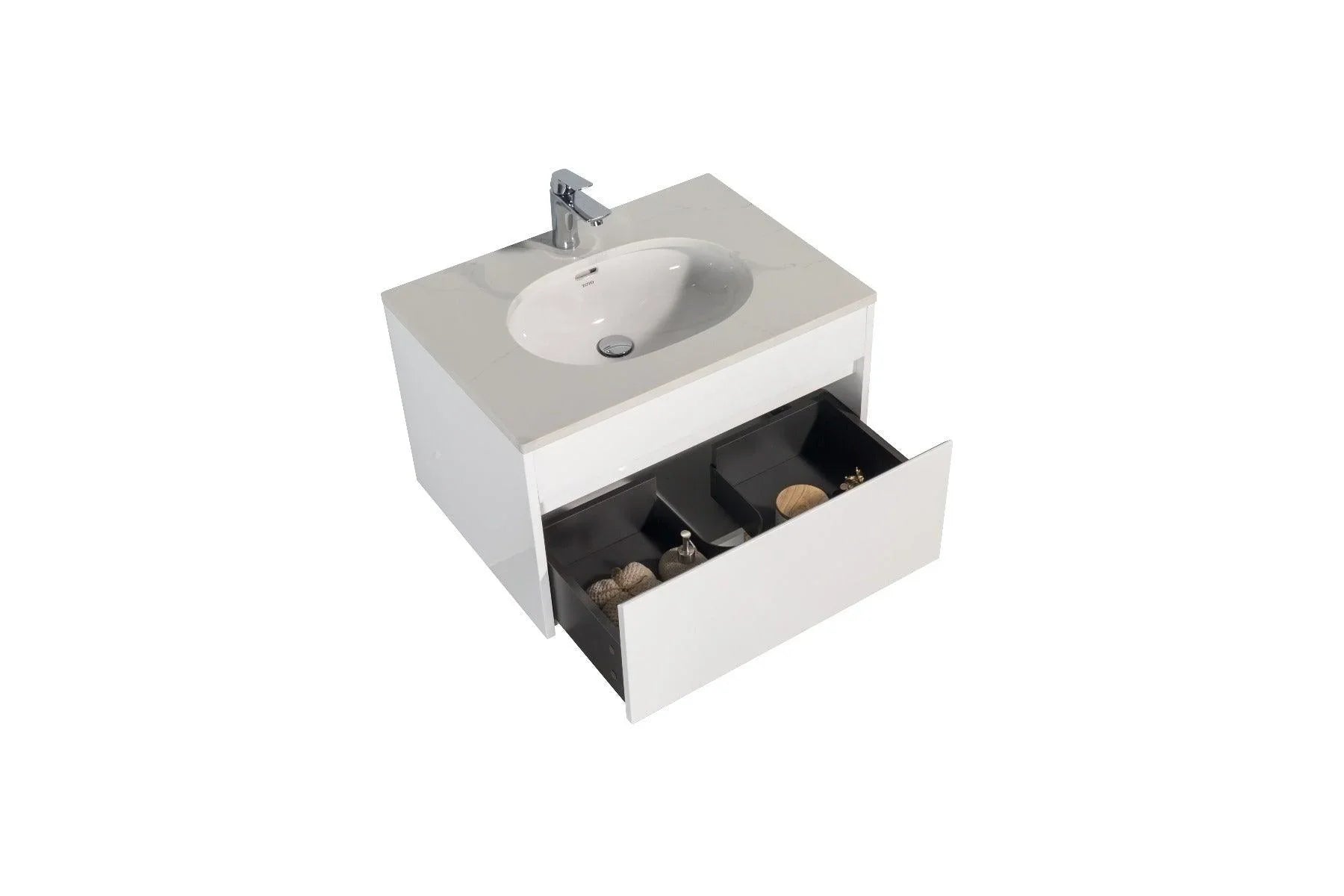 30" Lily White Wall Mount Bathroom Vanity w/ White Quartz Countertop - SAMPLE SALE-Bathroom Vanity-DECOROLALA