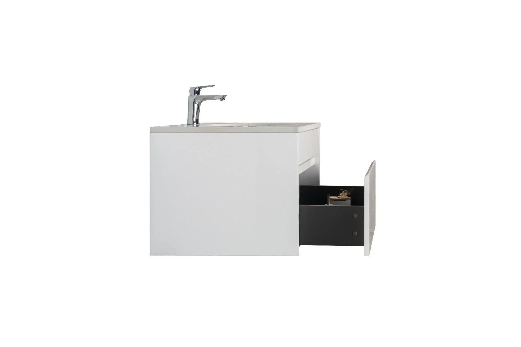 30" Lily White Wall Mount Bathroom Vanity w/ White Quartz Countertop - SAMPLE SALE-Bathroom Vanity-DECOROLALA
