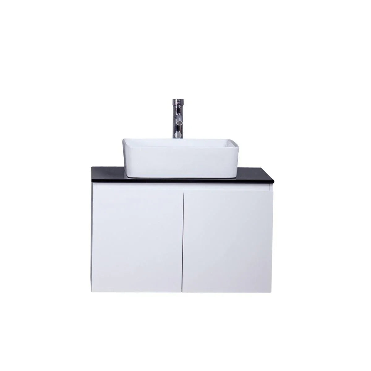 30" Lily White Wall Mount Bathroom Vanity with Black Tempered Glass Countertop & Ceramic Sink Cali-Migration_Bathroom Vanities-DECOROLALA