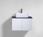 30" Lily White Wall Mount Bathroom Vanity with Black Tempered Glass Countertop & Ceramic Sink Cali-Migration_Bathroom Vanities-DECOROLALA