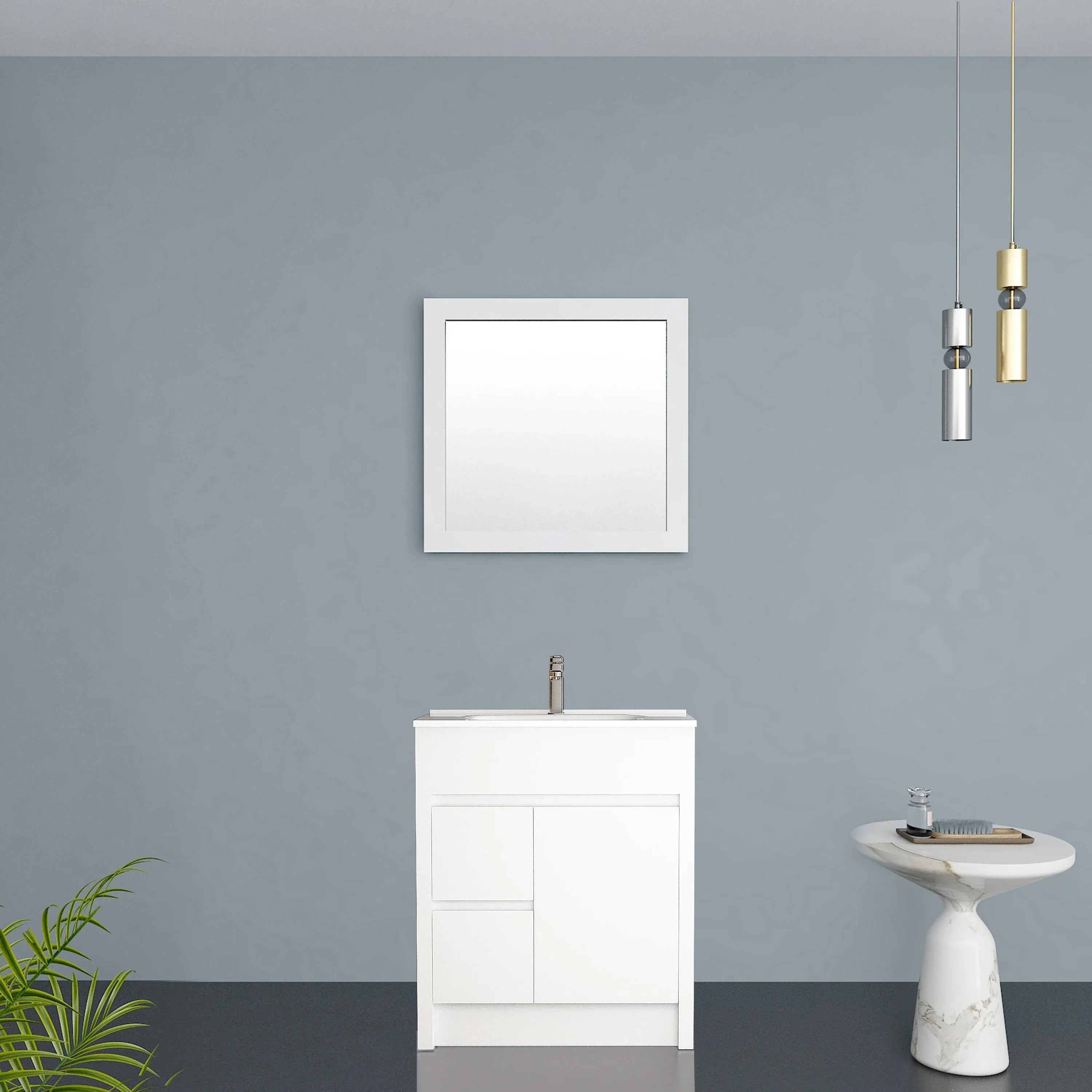 30" Matte White Rectangular Framed Mirror - Designed for Horizontal & Vertical Installation