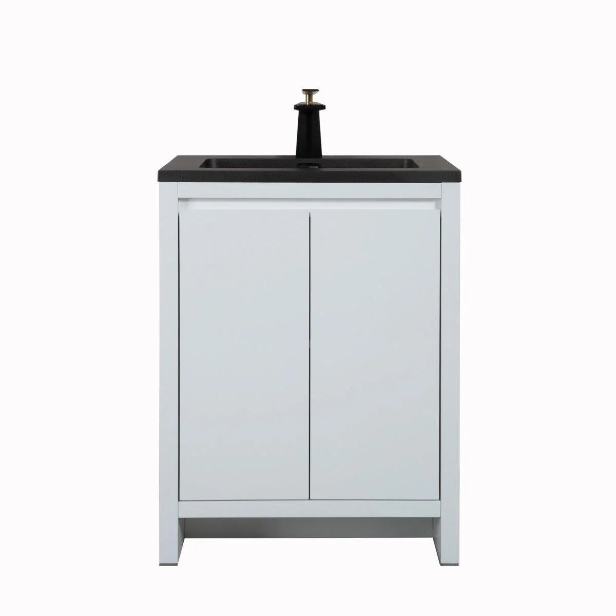 30" Matte White Freestanding Bathroom Vanity with Black Engineered Quartz Countertop-Migration_Bathroom Vanities-DECOROLALA