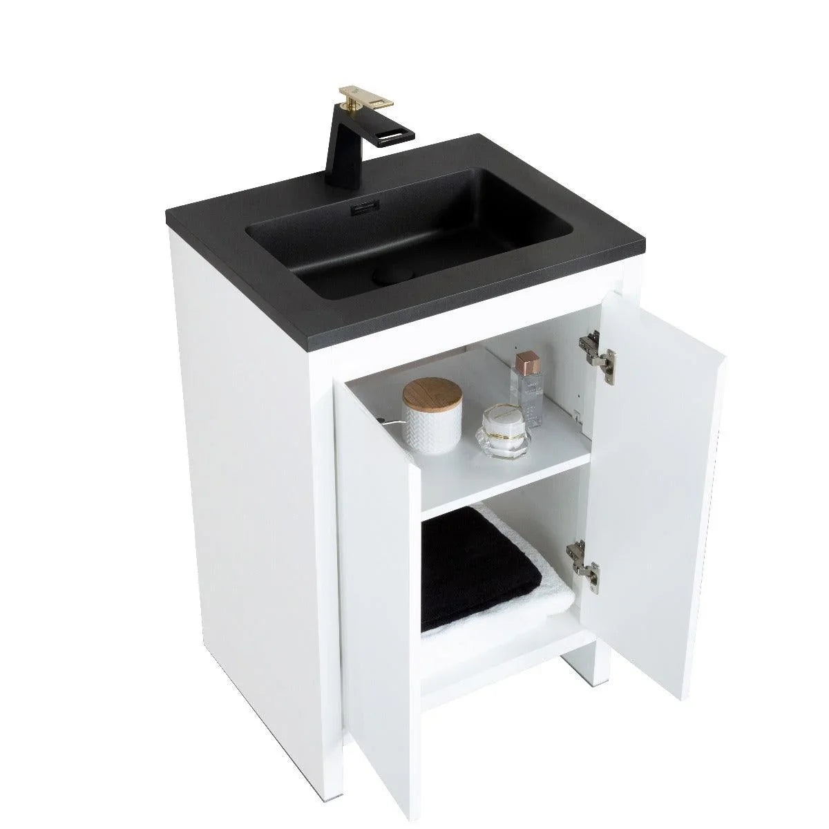 30" Matte White Freestanding Bathroom Vanity with Black Engineered Quartz Countertop-Migration_Bathroom Vanities-DECOROLALA
