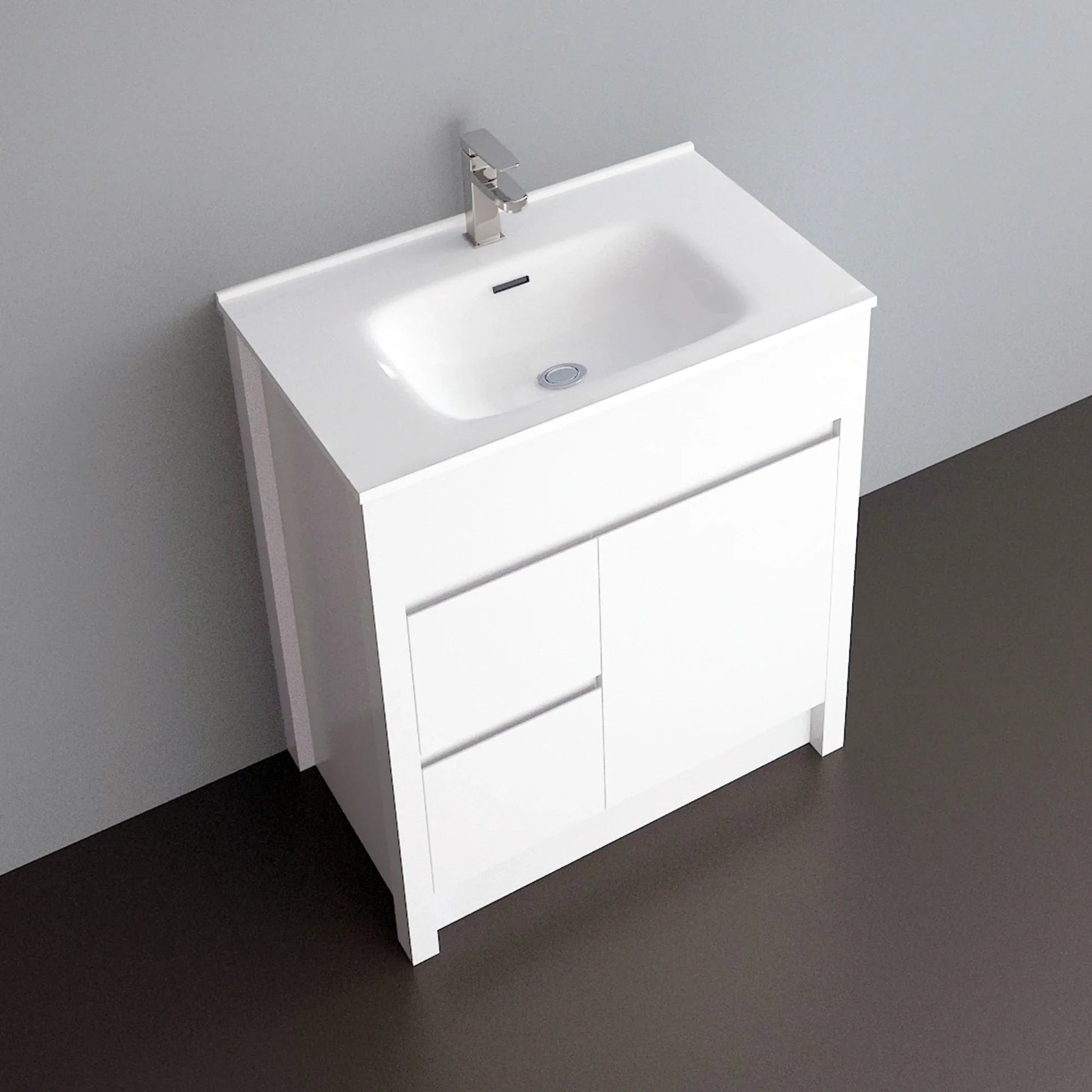 30" Matte White Freestanding Bathroom Vanity with White Ceramic Countertop-Migration_Bathroom Vanities-DECOROLALA