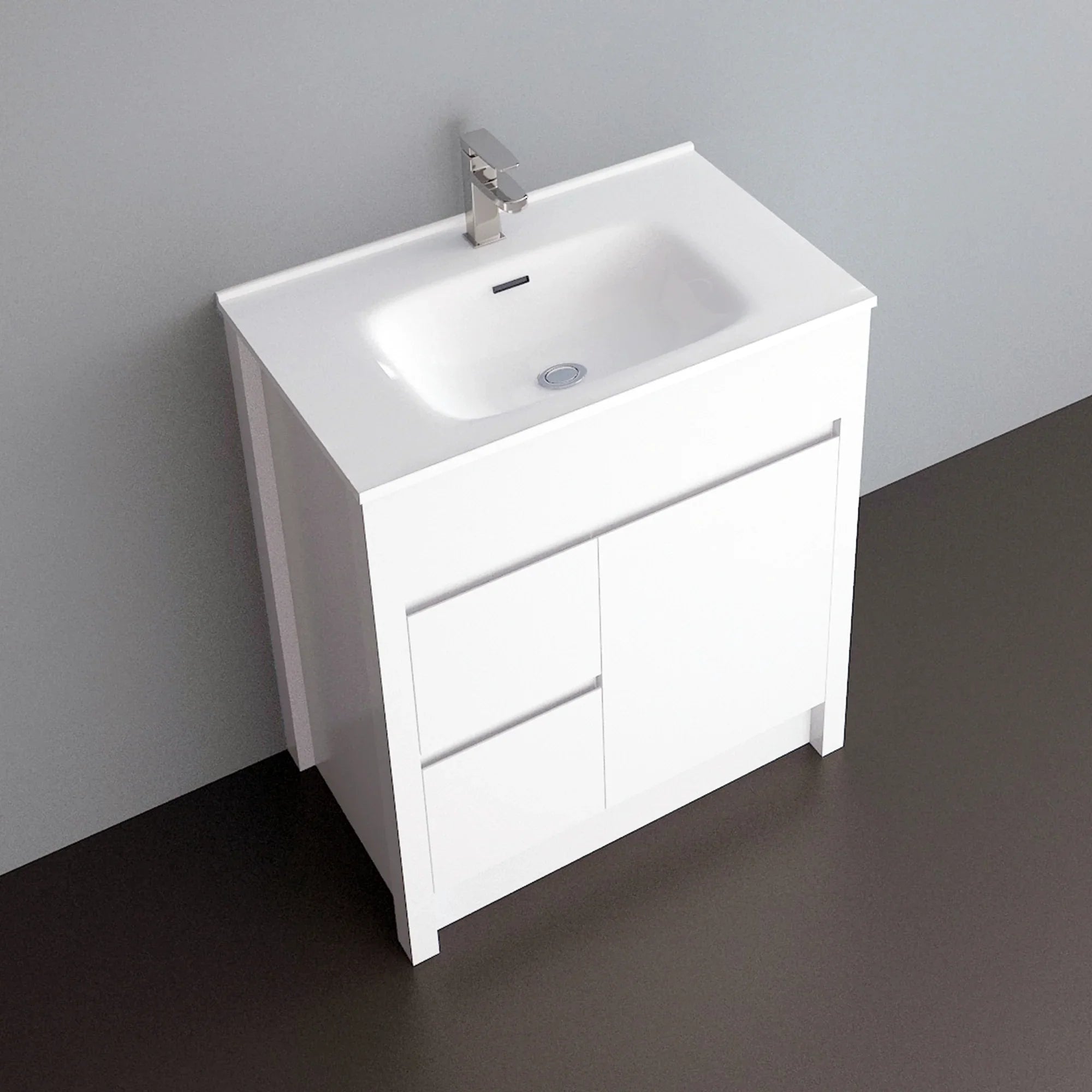 30" Matte White Freestanding Bathroom Vanity with White Ceramic Countertop-Migration_Bathroom Vanities-DECOROLALA