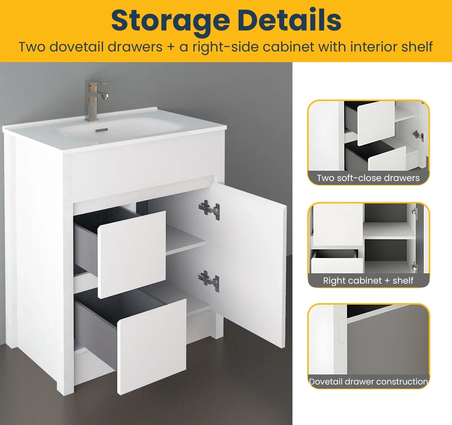 30" Matte White Freestanding Bathroom Vanity with White Ceramic Countertop-Migration_Bathroom Vanities-DECOROLALA