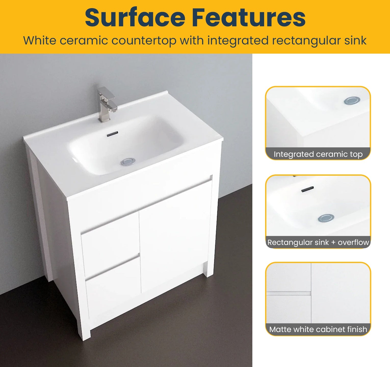 30" Matte White Freestanding Bathroom Vanity with White Ceramic Countertop-Migration_Bathroom Vanities-DECOROLALA