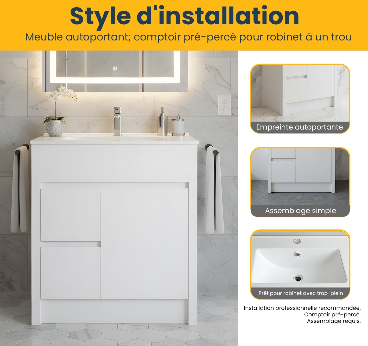 30" Matte White Freestanding Bathroom Vanity with White Ceramic Countertop-Migration_Bathroom Vanities-DECOROLALA