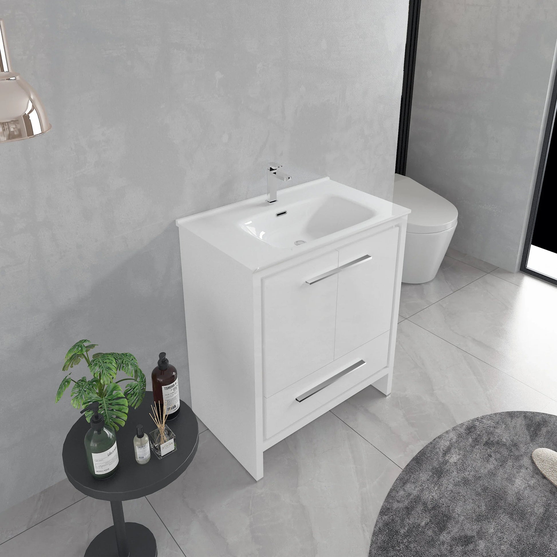 30" Matte White Freestanding Bathroom Vanity with White Ceramic Countertop-Migration_Bathroom Vanities-DECOROLALA