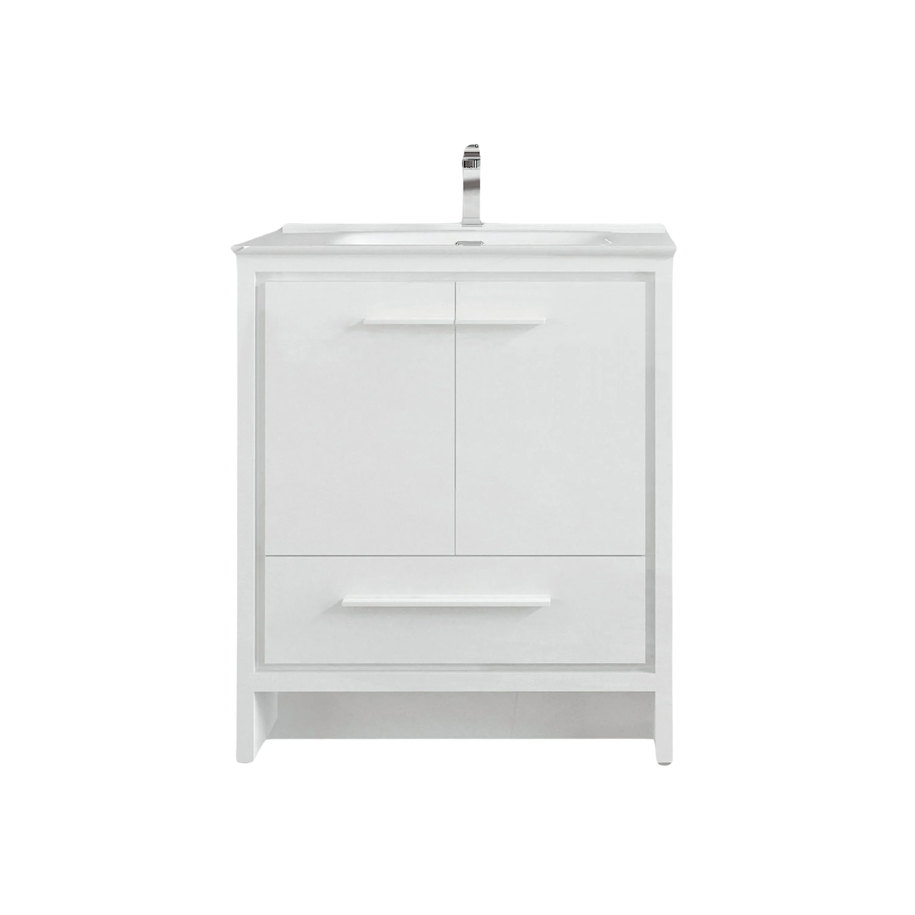 30" Matte White Freestanding Bathroom Vanity with White Ceramic Countertop-Migration_Bathroom Vanities-DECOROLALA