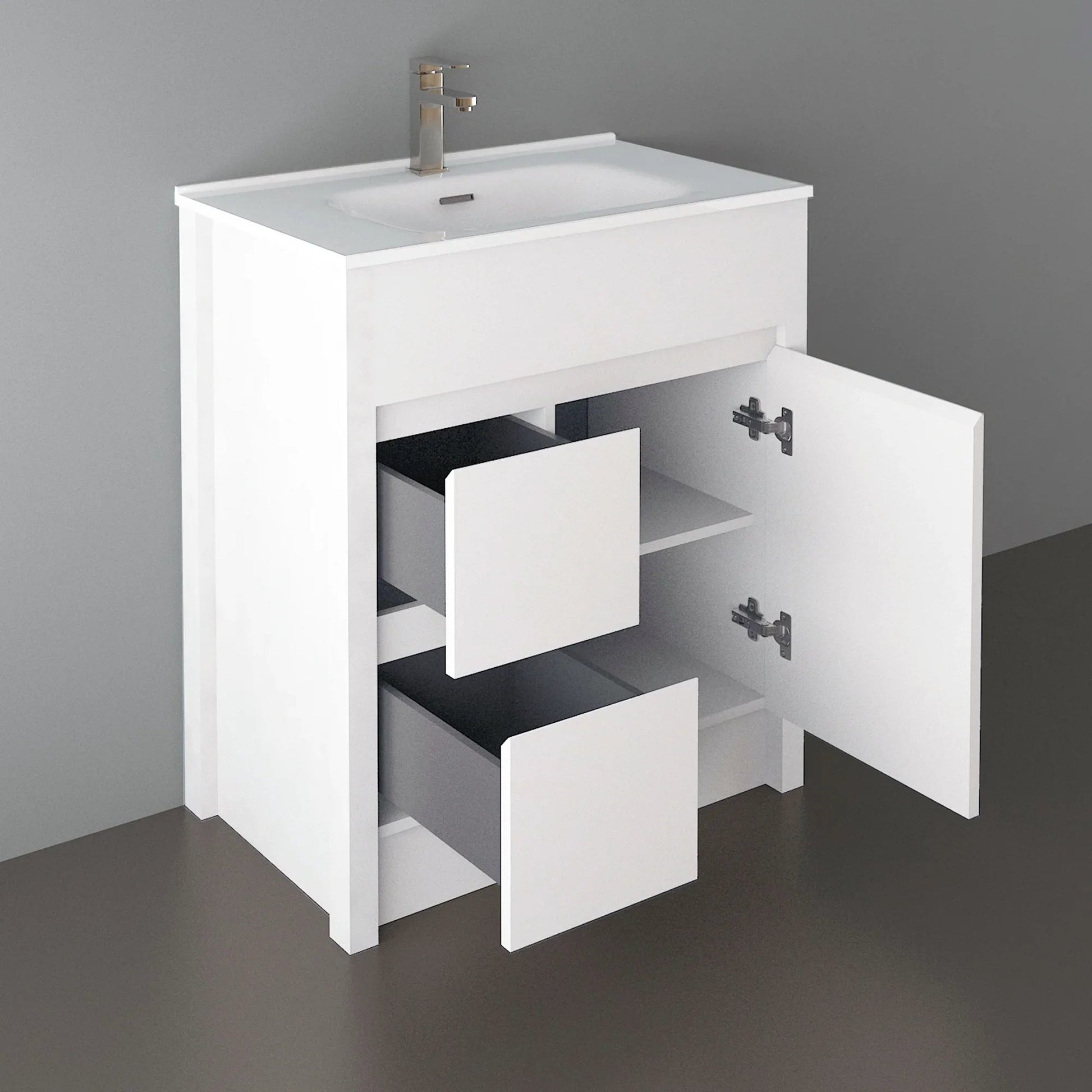 30" Matte White Freestanding Bathroom Vanity with White Ceramic Countertop-Migration_Bathroom Vanities-DECOROLALA