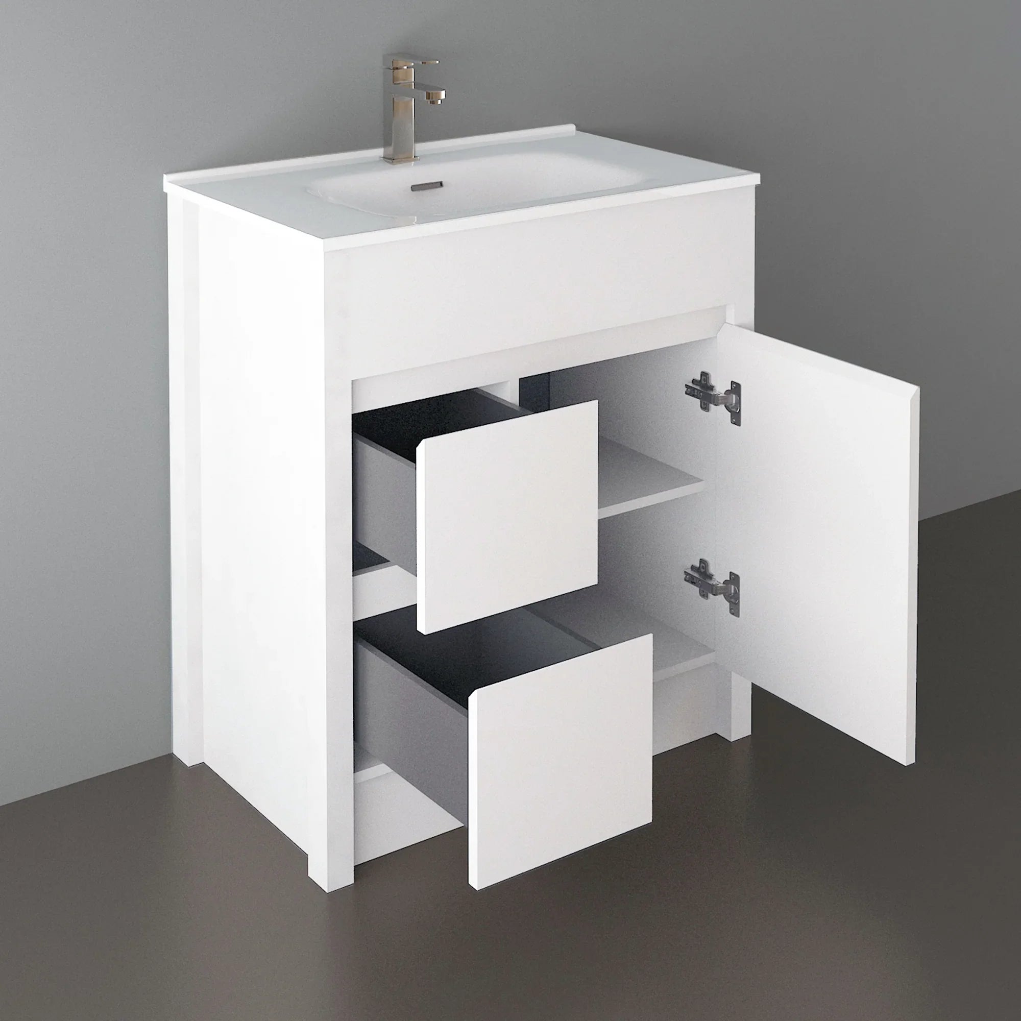 30" Matte White Freestanding Bathroom Vanity with White Ceramic Countertop-Migration_Bathroom Vanities-DECOROLALA