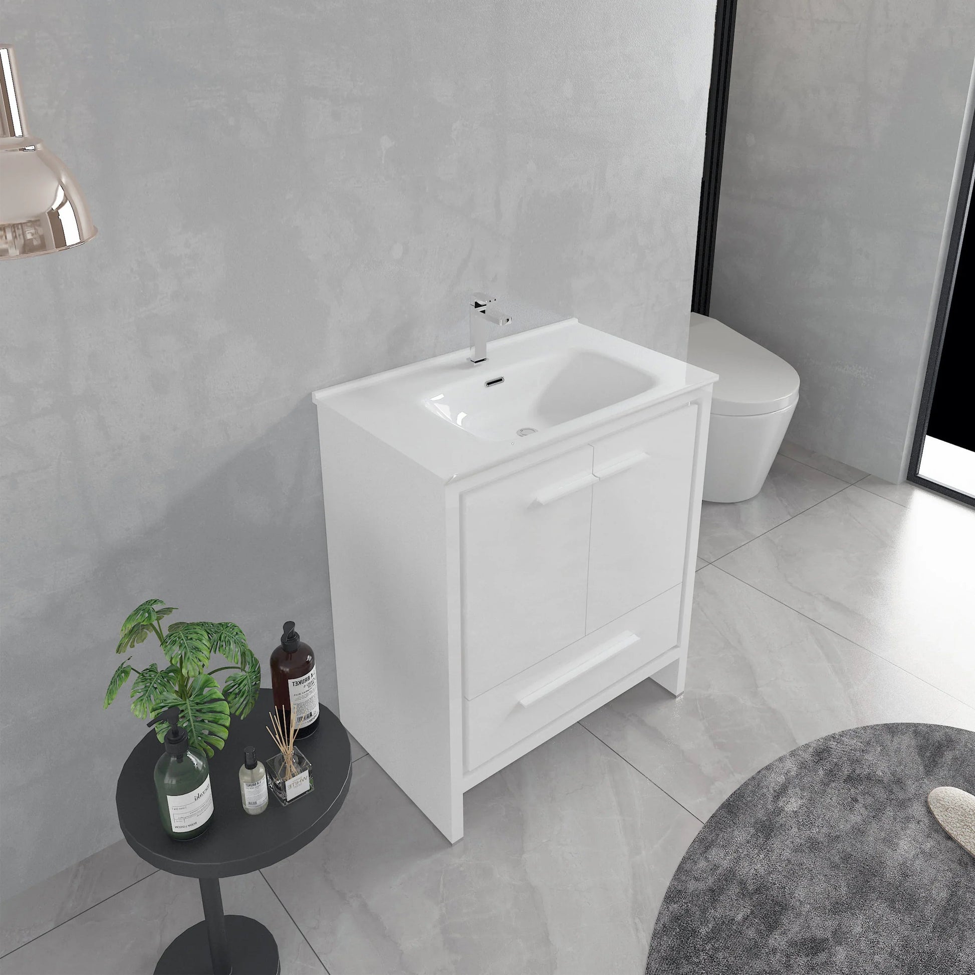 30" Matte White Freestanding Bathroom Vanity with White Ceramic Countertop-Migration_Bathroom Vanities-DECOROLALA