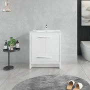 30" Matte White Freestanding Bathroom Vanity with White Ceramic Countertop-Migration_Bathroom Vanities-DECOROLALA