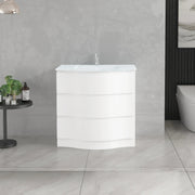 30" Matte White Freestanding Single Sink Bathroom Vanity with White Glass Countertop-Migration_Bathroom Vanities-DECOROLALA