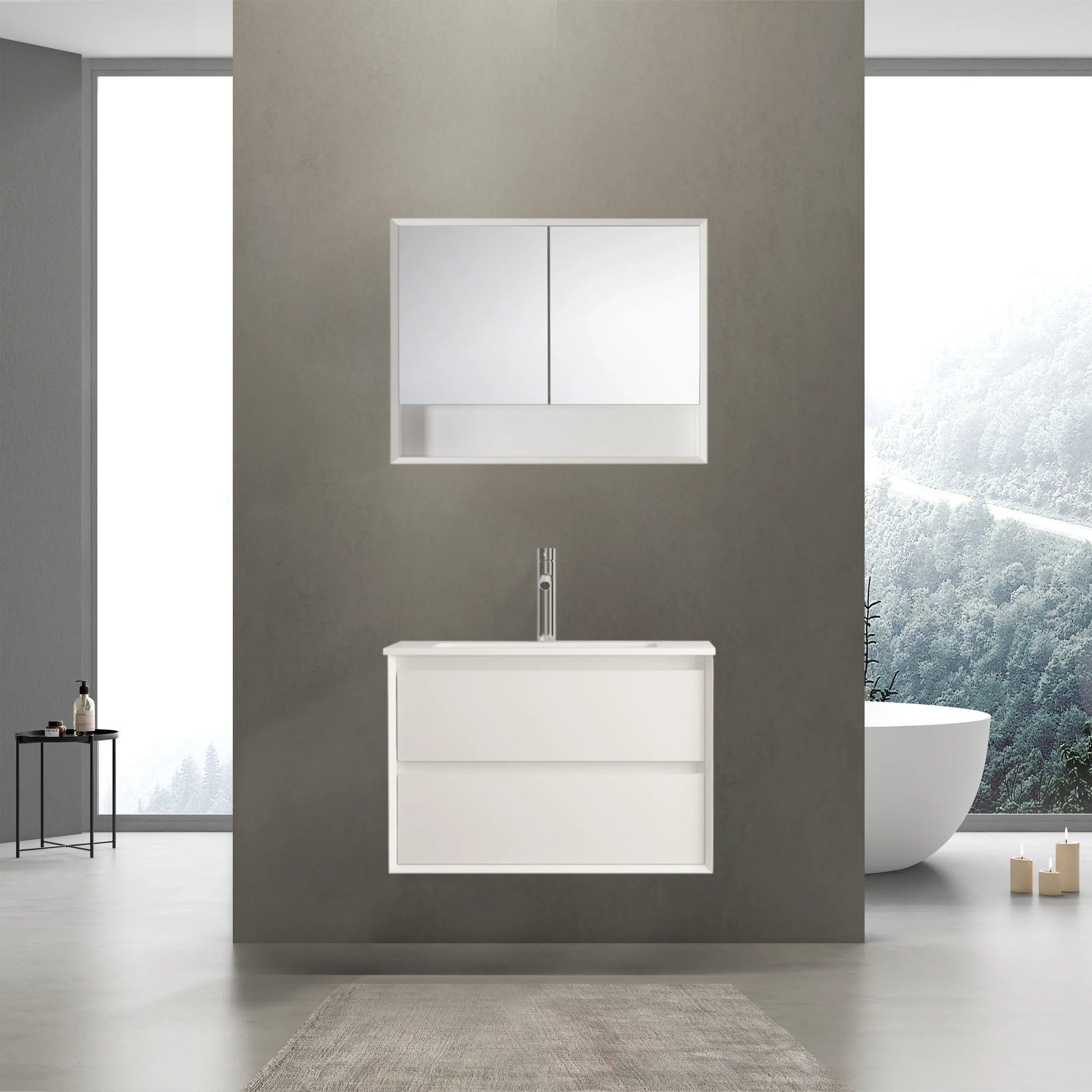 30" Matte White Medicine Cabinet with Mirror-Migration_Bathroom Vanities-DECOROLALA