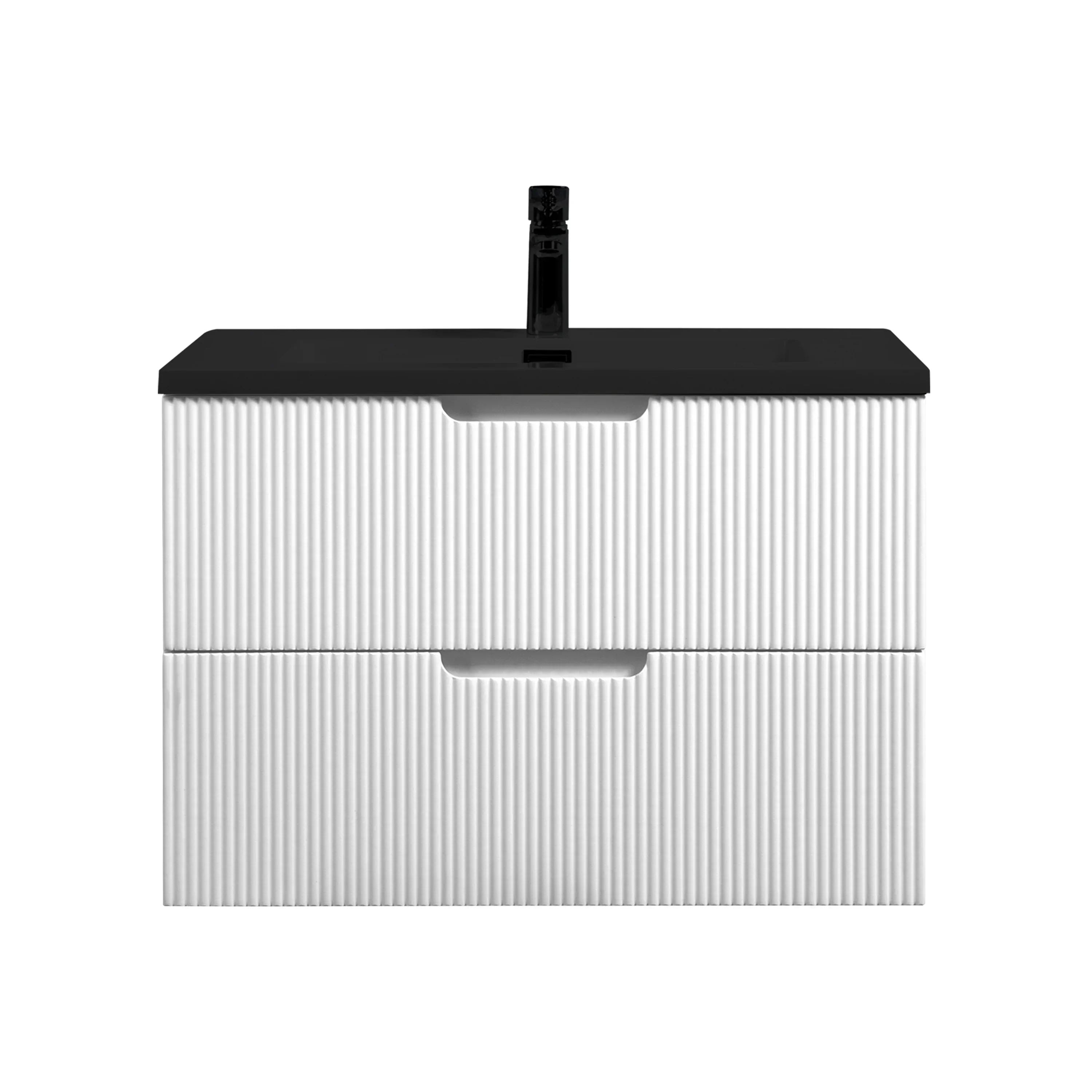 30" Matte White Wall Mount Bathroom Vanity with Black Engineered Quartz Countertop-Migration_Bathroom Vanities-DECOROLALA