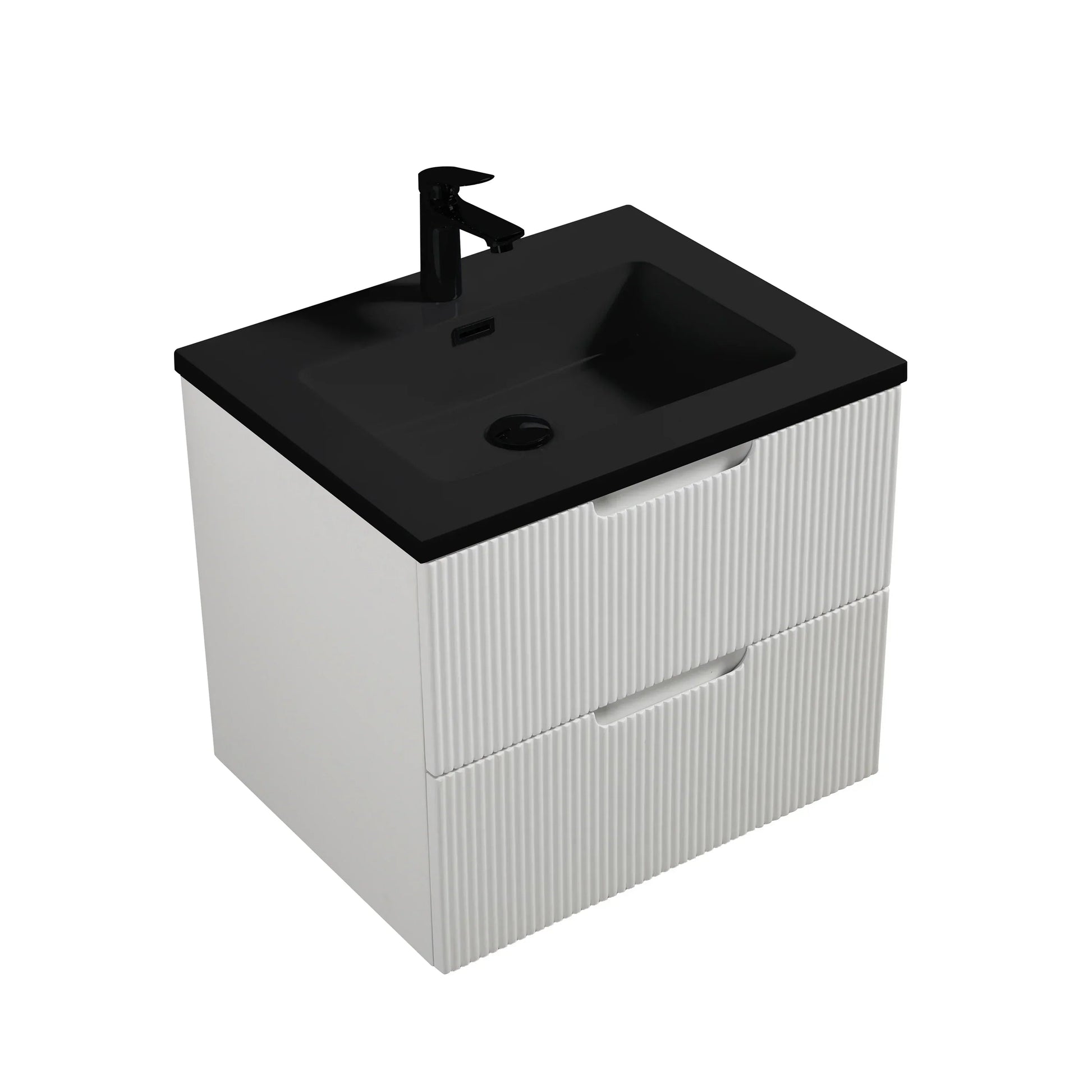 30" Matte White Wall Mount Bathroom Vanity with Black Engineered Quartz Countertop-Migration_Bathroom Vanities-DECOROLALA