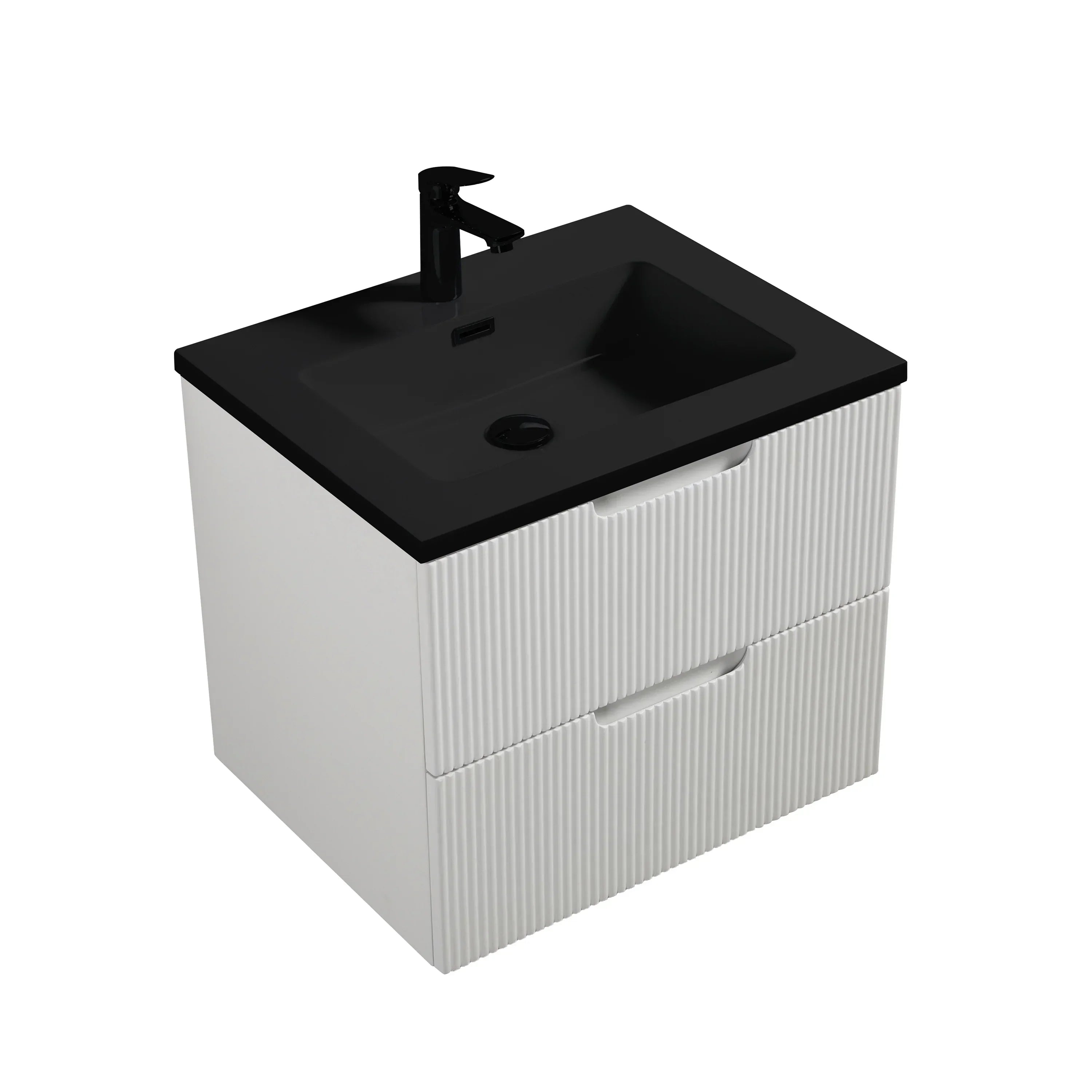 30" Matte White Wall Mount Bathroom Vanity with Black Engineered Quartz Countertop-Migration_Bathroom Vanities-DECOROLALA