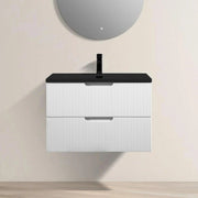 30" Matte White Wall Mount Bathroom Vanity with Black Engineered Quartz Countertop-Migration_Bathroom Vanities-DECOROLALA