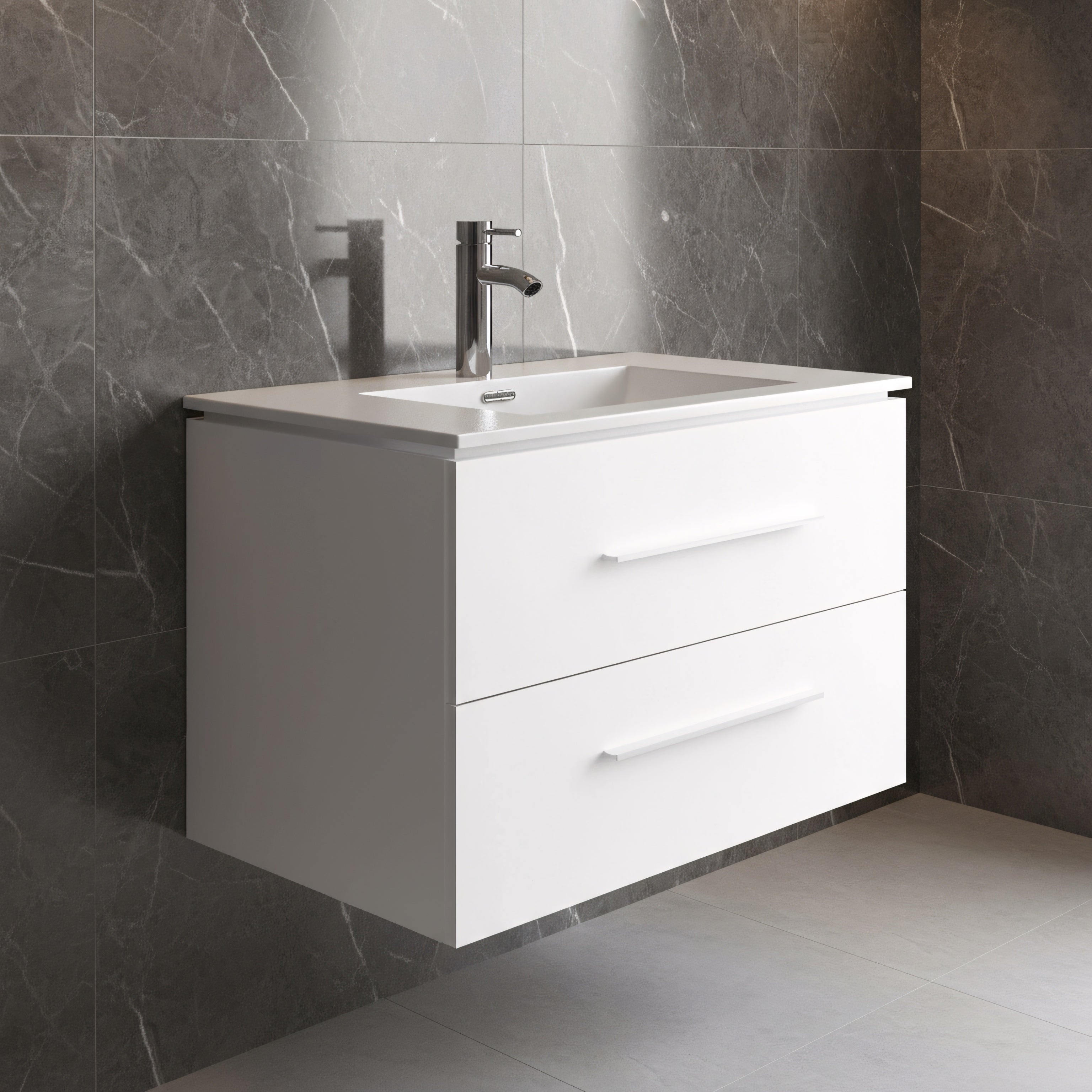 30" Matte White Wall Mount Bathroom Vanity with White Ceramic Countertop-Migration_Bathroom Vanities-DECOROLALA