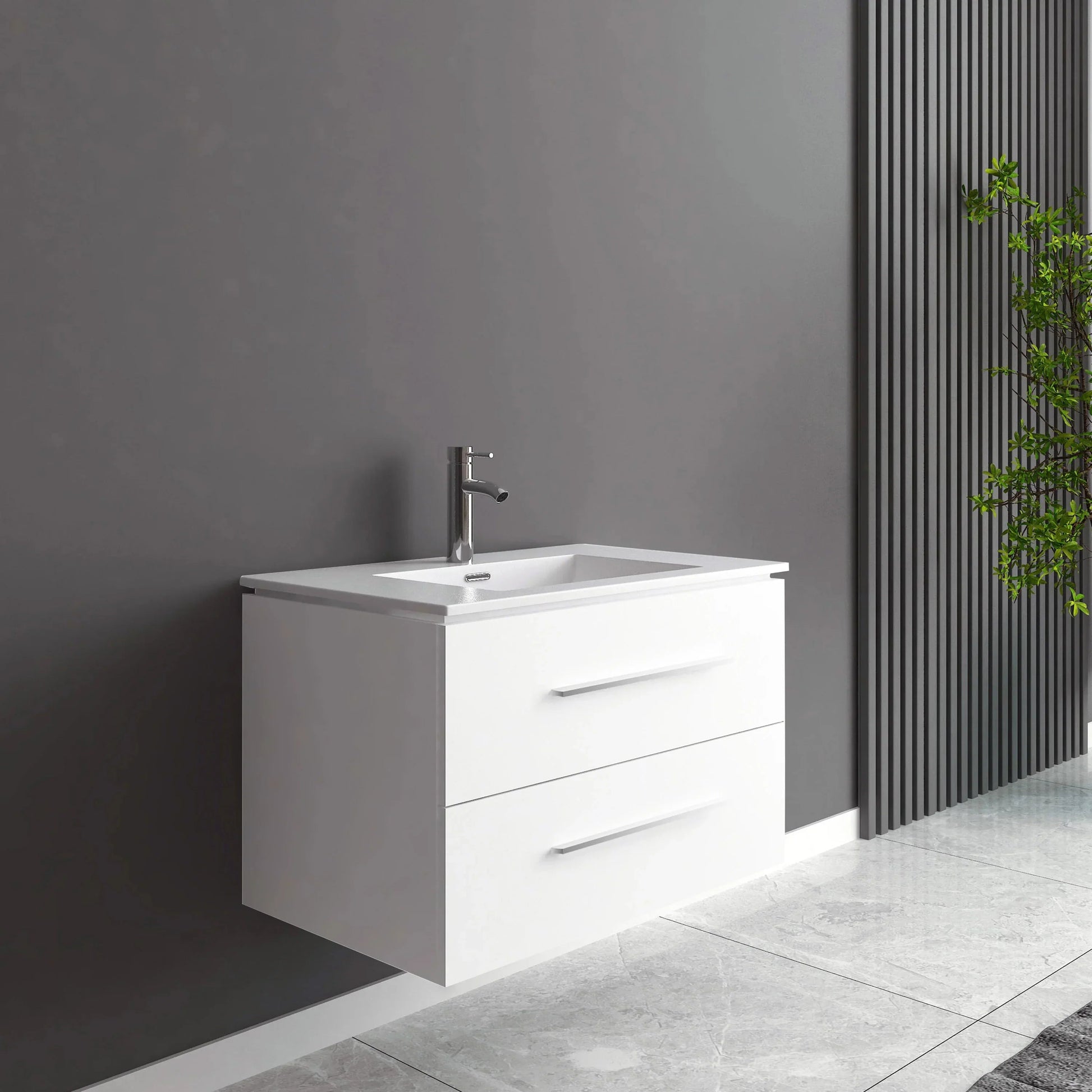 30" Matte White Wall Mount Bathroom Vanity with White Ceramic Countertop-Migration_Bathroom Vanities-DECOROLALA