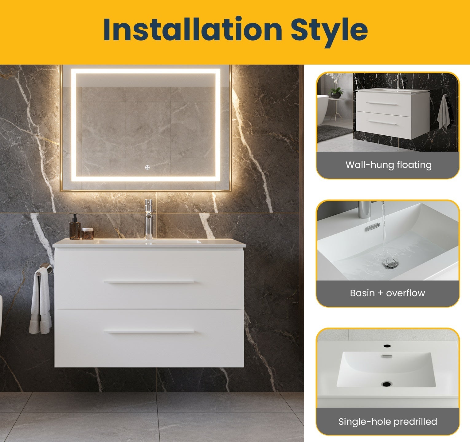 30" Matte White Wall Mount Bathroom Vanity with White Ceramic Countertop-Migration_Bathroom Vanities-DECOROLALA