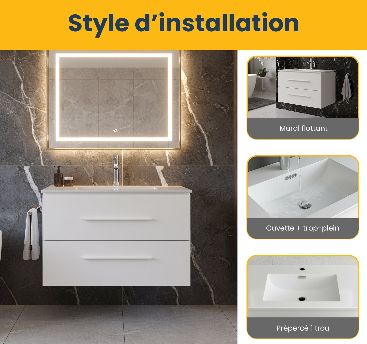 30" Matte White Wall Mount Bathroom Vanity with White Ceramic Countertop-Migration_Bathroom Vanities-DECOROLALA