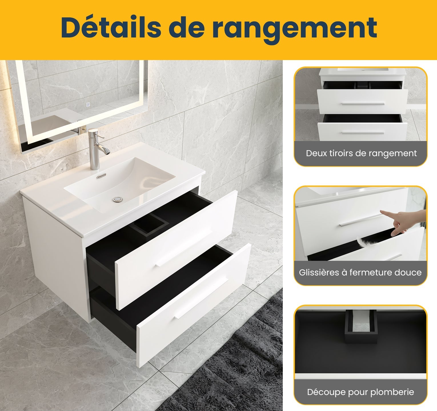 30" Matte White Wall Mount Bathroom Vanity with White Ceramic Countertop-Migration_Bathroom Vanities-DECOROLALA