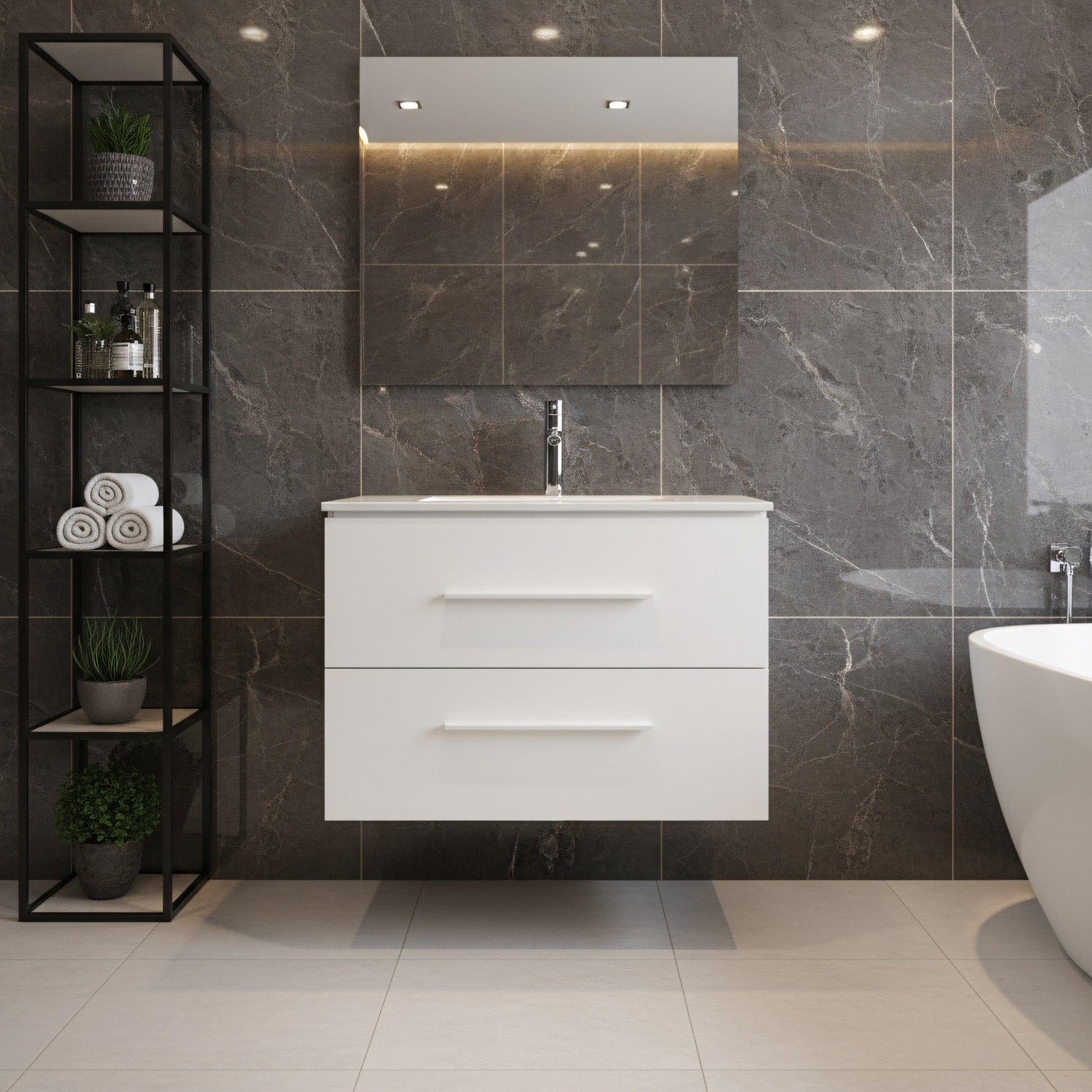 30" Matte White Wall Mount Bathroom Vanity with White Ceramic Countertop-Migration_Bathroom Vanities-DECOROLALA