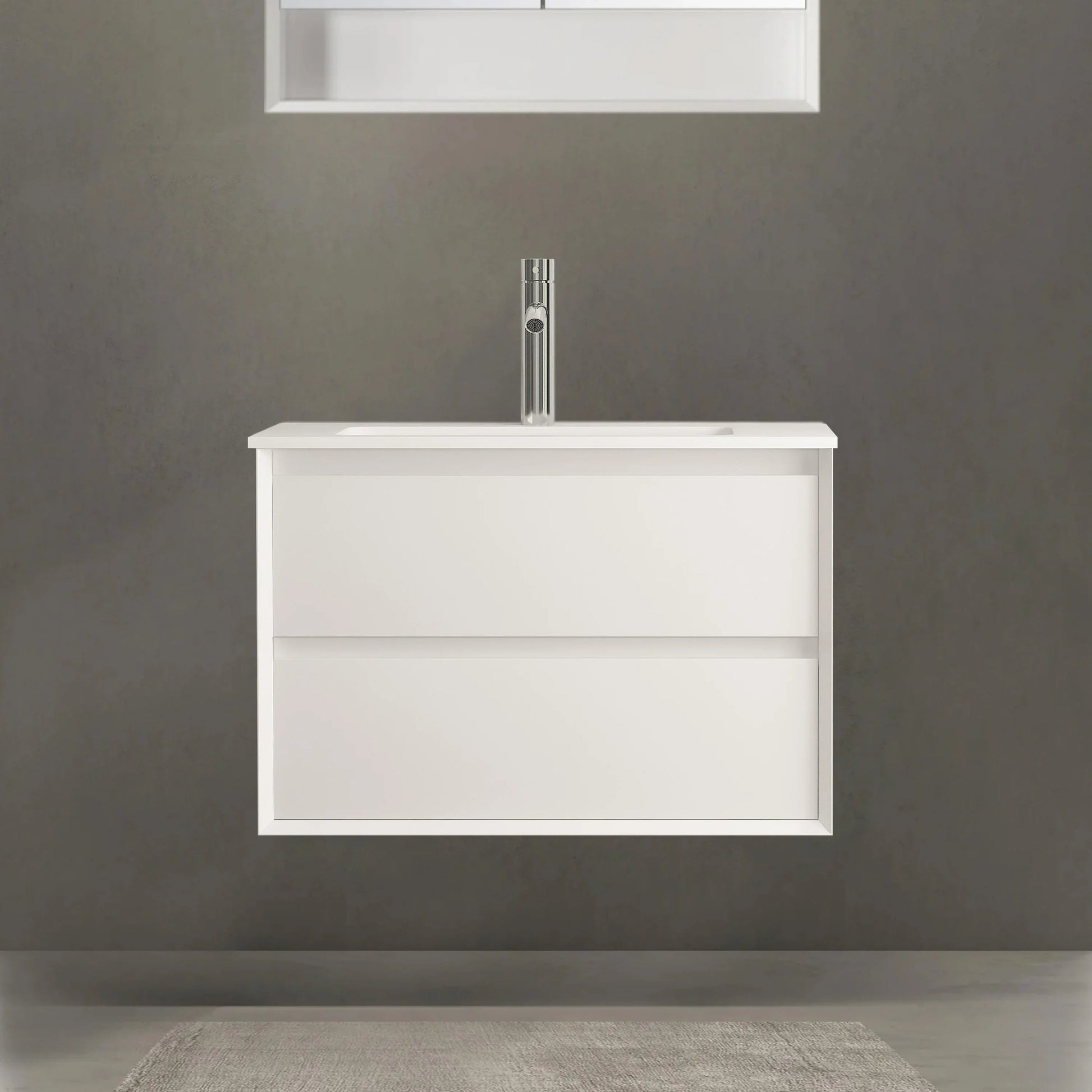 30" Matte White Wall Mount Bathroom Vanity with White Ceramic Countertop-Migration_Bathroom Vanities-DECOROLALA