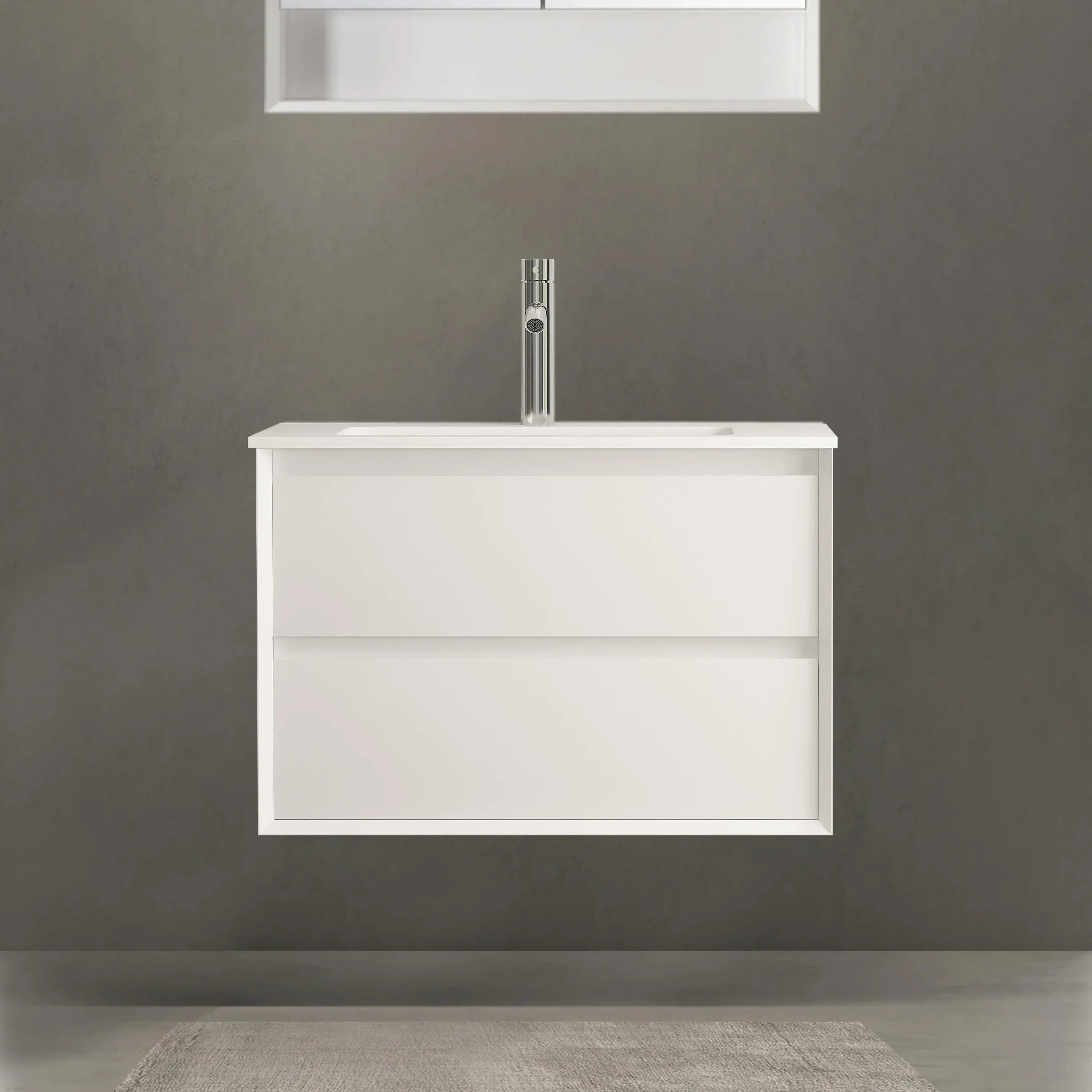 30" Matte White Wall Mount Bathroom Vanity with White Ceramic Countertop-Migration_Bathroom Vanities-DECOROLALA