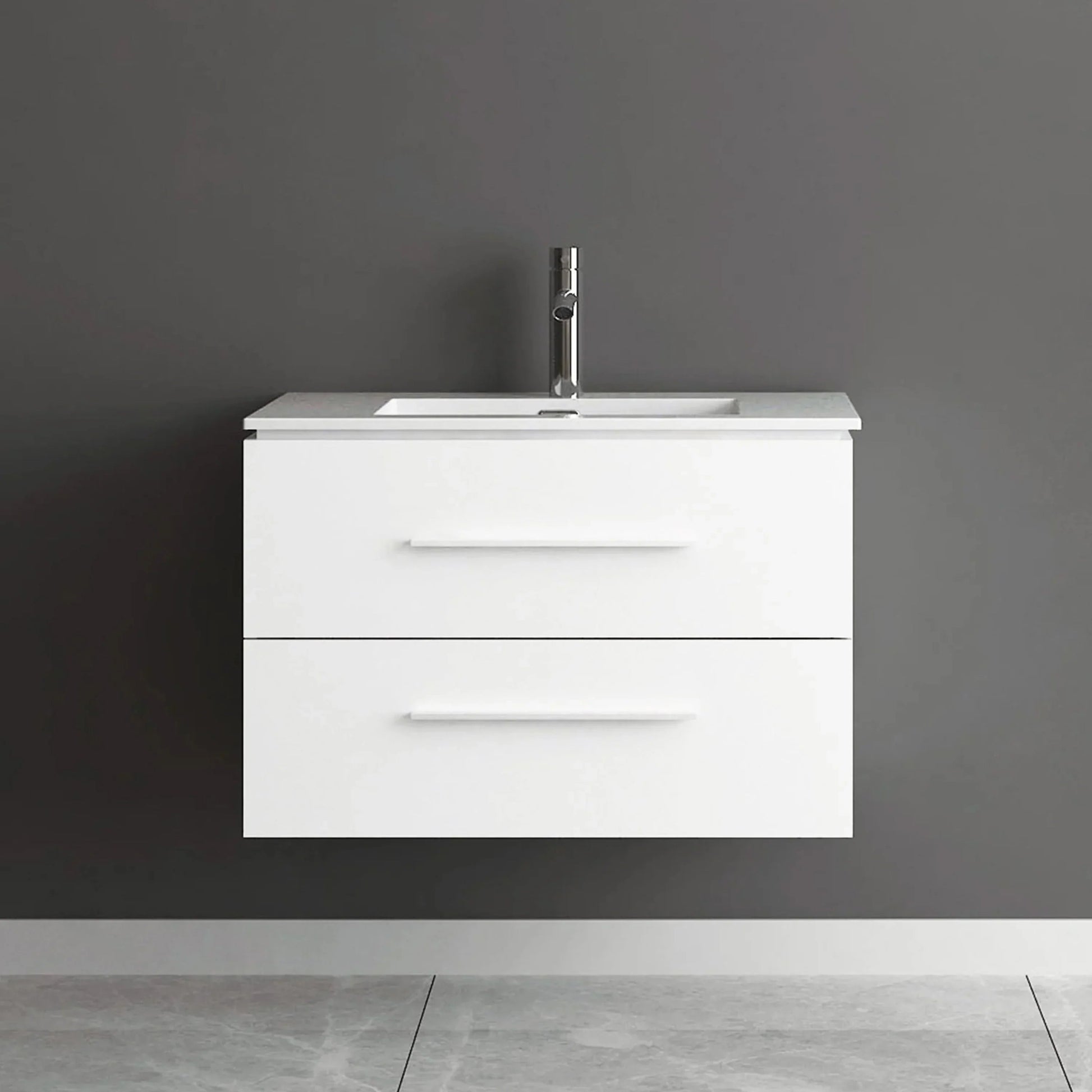 30" Matte White Wall Mount Bathroom Vanity with White Ceramic Countertop-Migration_Bathroom Vanities-DECOROLALA