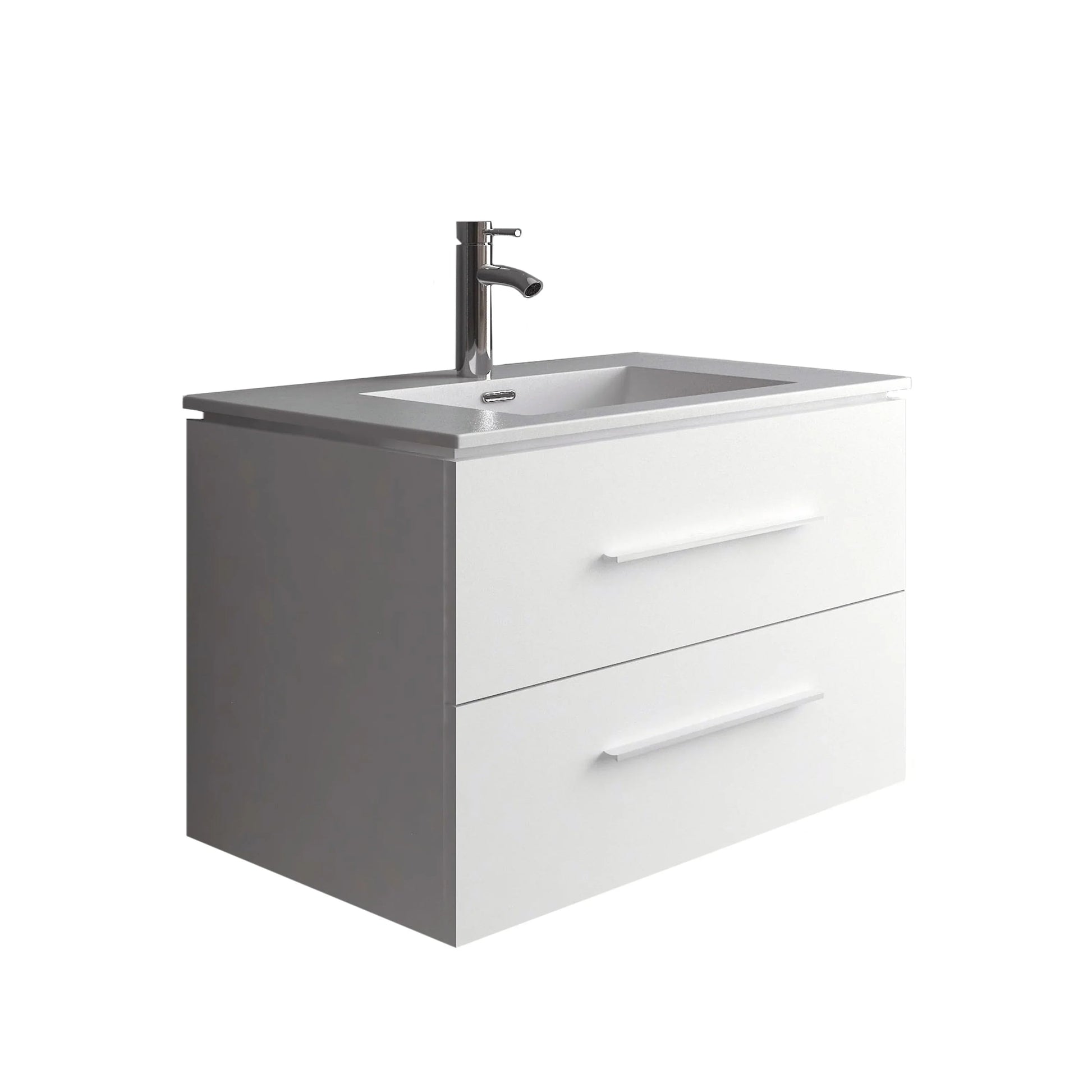 30" Matte White Wall Mount Single Sink Bathroom Vanity with White Ceramic Countertop-Migration_Bathroom Vanities-DECOROLALA