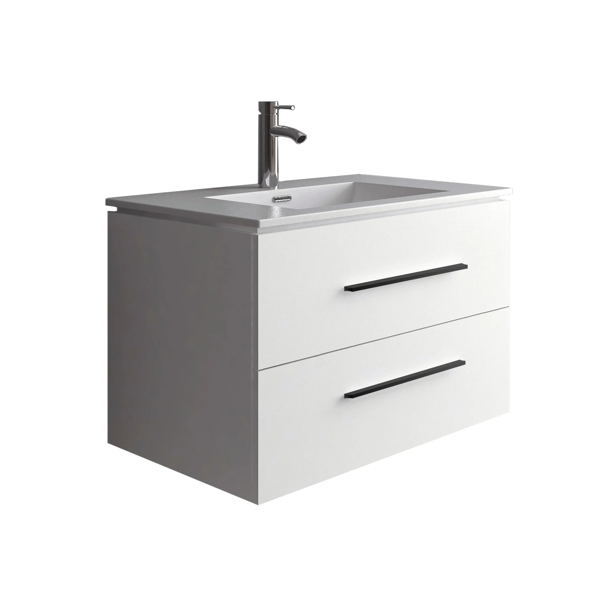 30" Matte White Wall Mount Single Sink Bathroom Vanity with White Ceramic Countertop-Migration_Bathroom Vanities-DECOROLALA