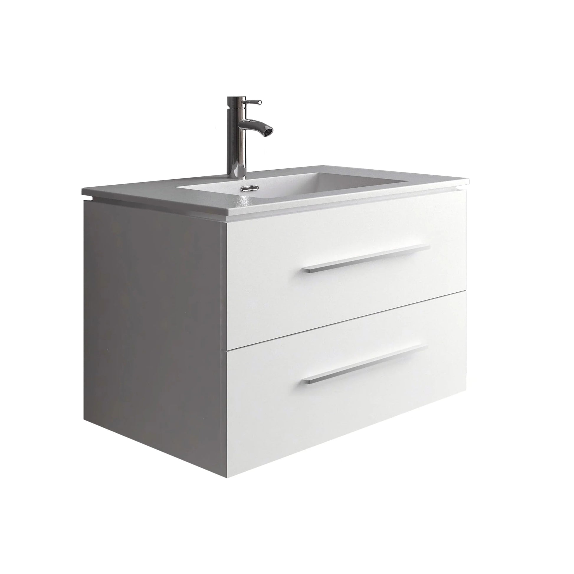 30" Matte White Wall Mount Single Sink Bathroom Vanity with White Ceramic Countertop-Migration_Bathroom Vanities-DECOROLALA