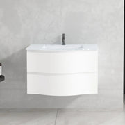 30" Matte White Wall Mount Single Sink Bathroom Vanity with White Glass Countertop-Migration_Bathroom Vanities-DECOROLALA