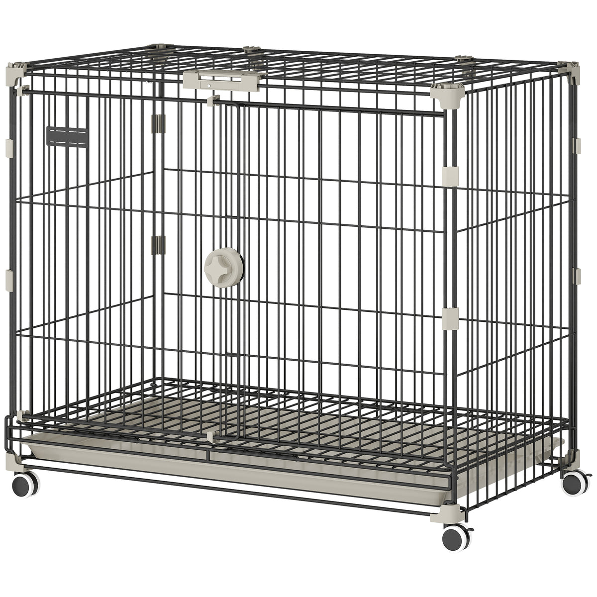 30" Metal Dog Crate with Wheels and Removable Tray - Black-Dog Supplies-DECOROLALA