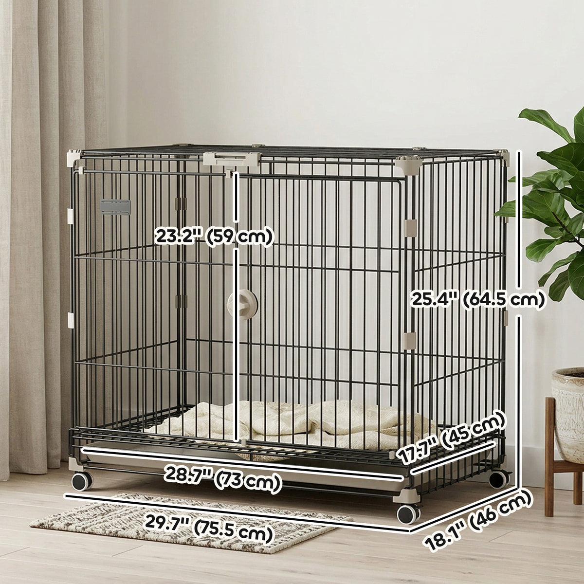 30" Metal Dog Crate with Wheels and Removable Tray - Black-Dogs-DECOROLALA