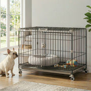 30" Metal Dog Crate with Wheels and Removable Tray - Black-Dogs-DECOROLALA