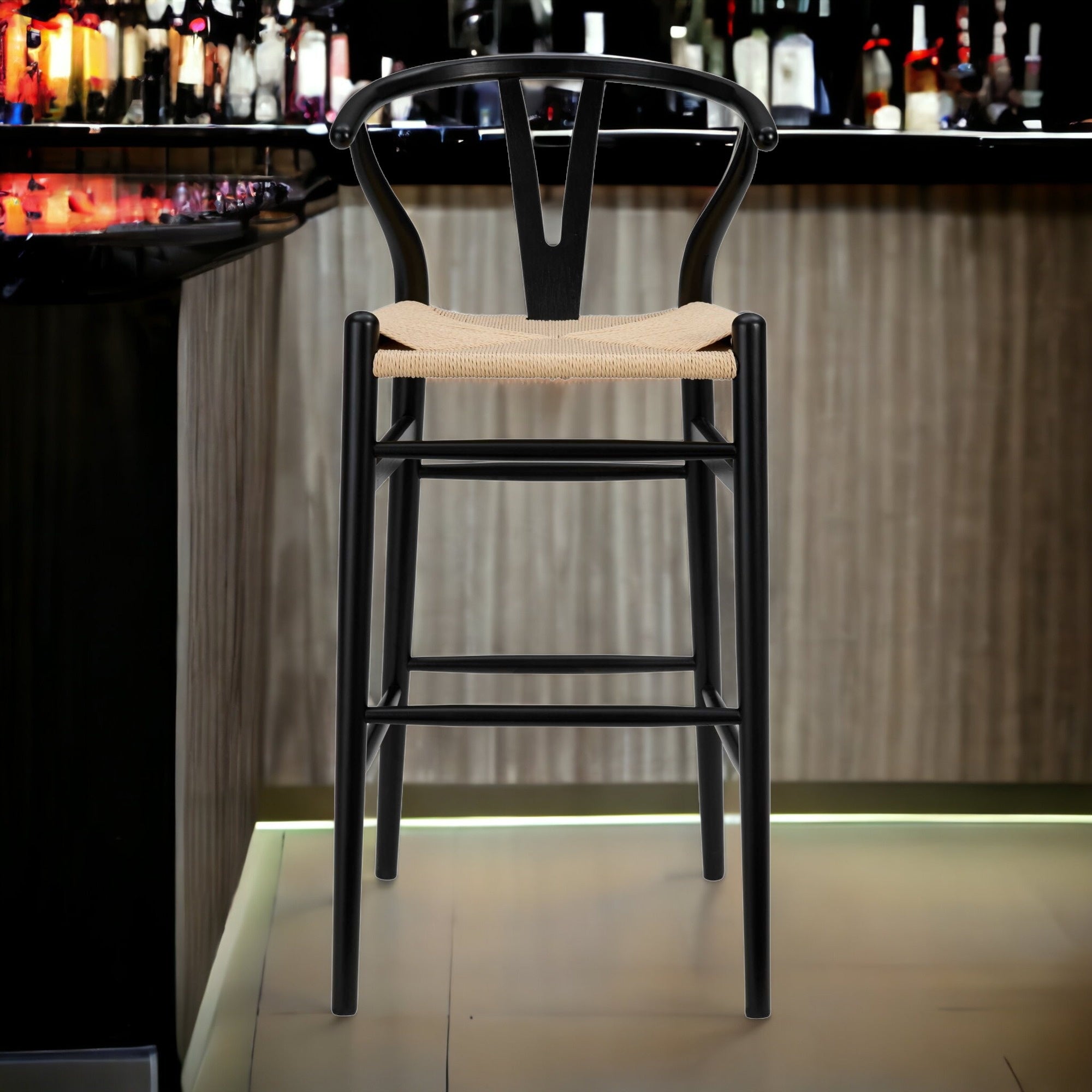 30" Natural And Black Solid Wood Low Back Counter Height Bar Chair-Bar Chairs-DECOROLALA