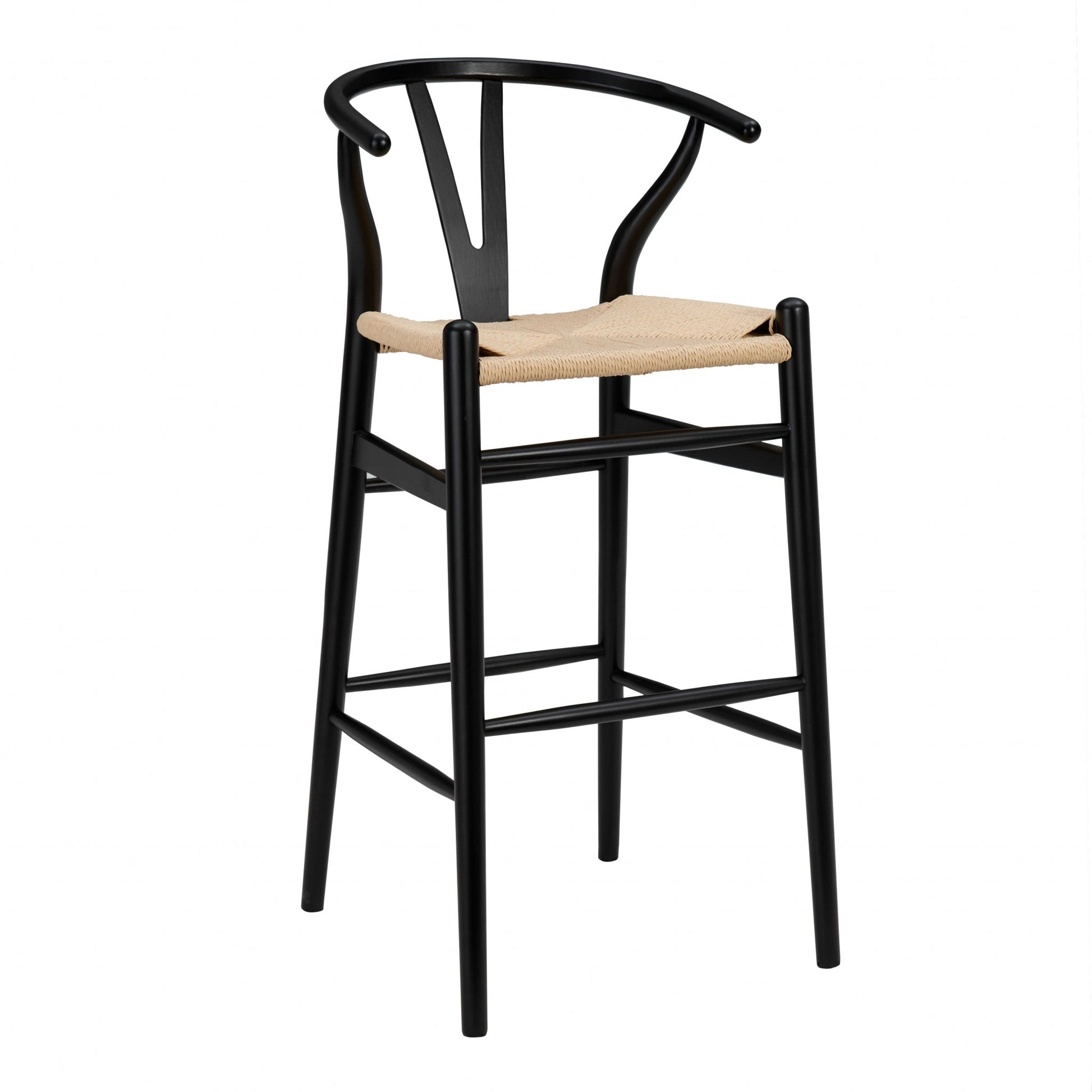30" Natural And Black Solid Wood Low Back Counter Height Bar Chair-Bar Chairs-DECOROLALA