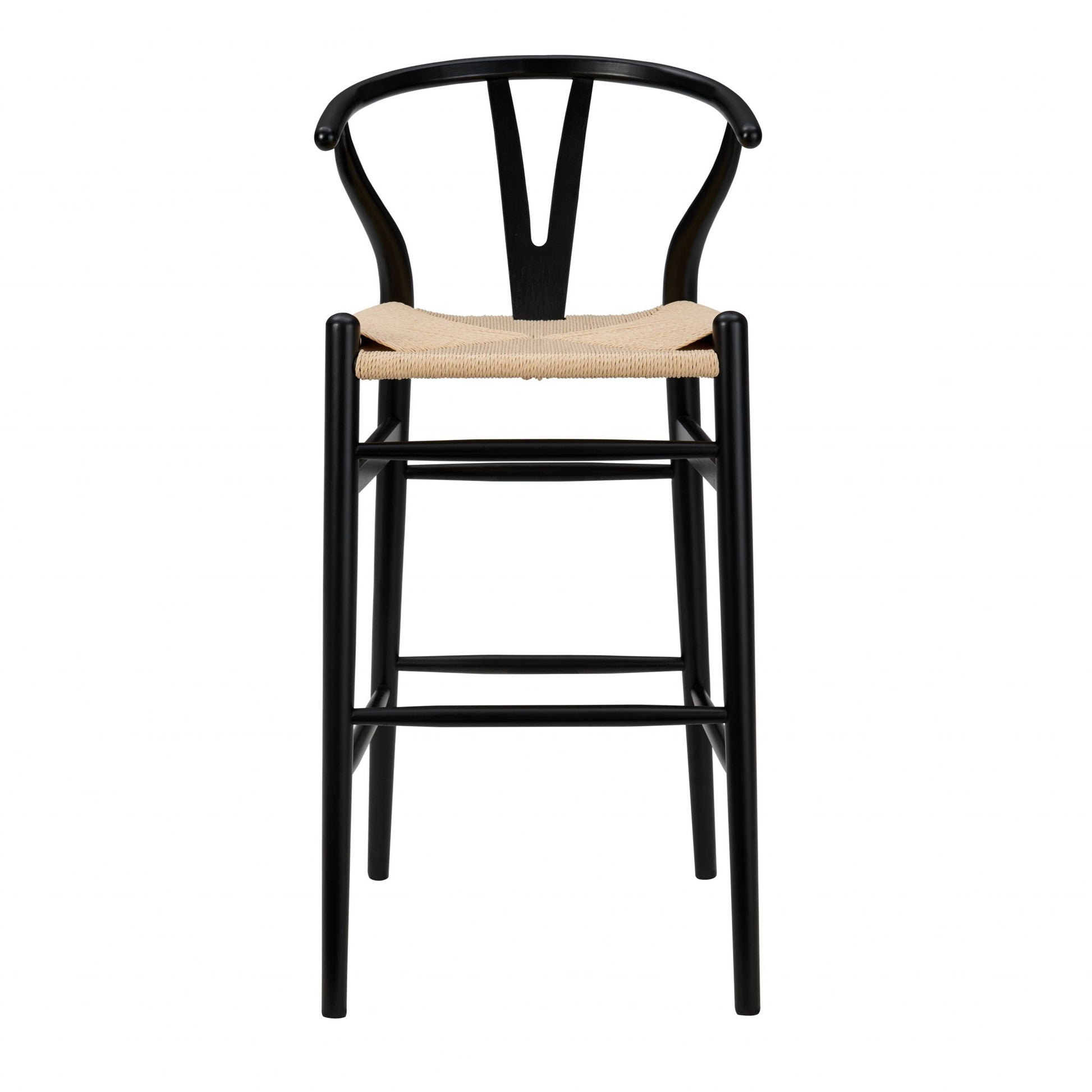 30" Natural And Black Solid Wood Low Back Counter Height Bar Chair-Bar Chairs-DECOROLALA