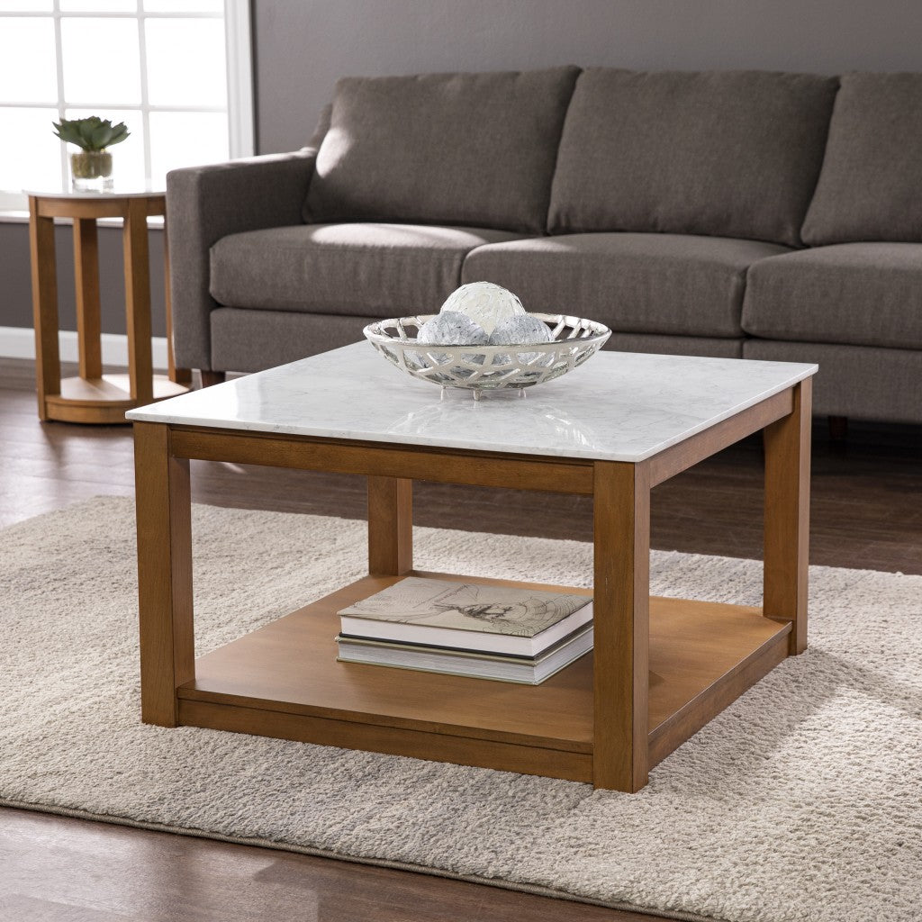 30" Natural And Natural Brown Solid Manufactured Wood Square Coffee Table-Coffee Tables-DECOROLALA