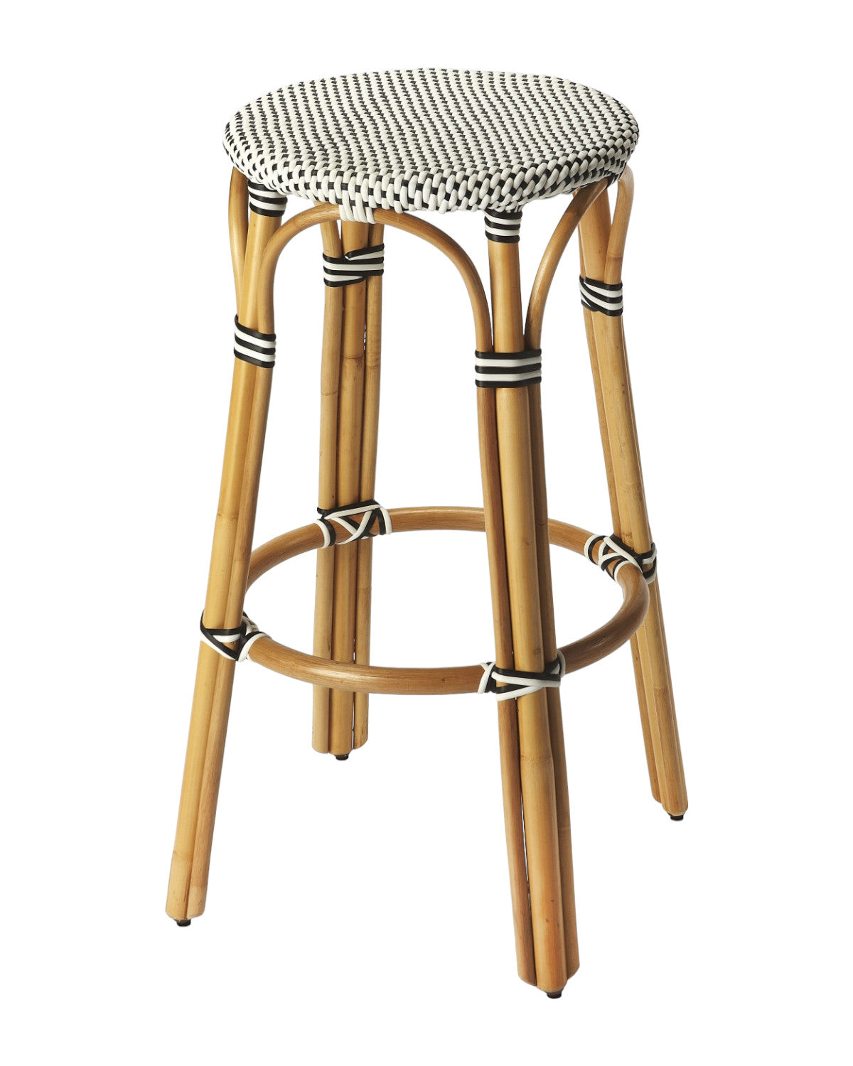 30" Natural Black and White Rattan Backless Bar Height Bar Chair-Bar Chairs-DECOROLALA