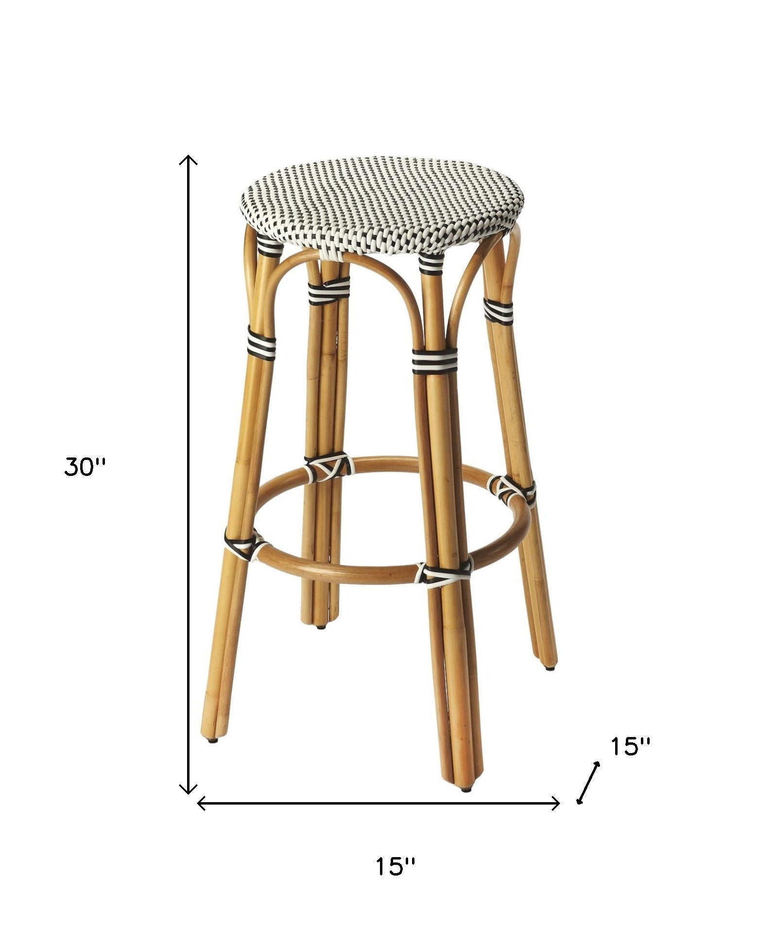 30" Natural Black and White Rattan Backless Bar Height Bar Chair-Bar Chairs-DECOROLALA