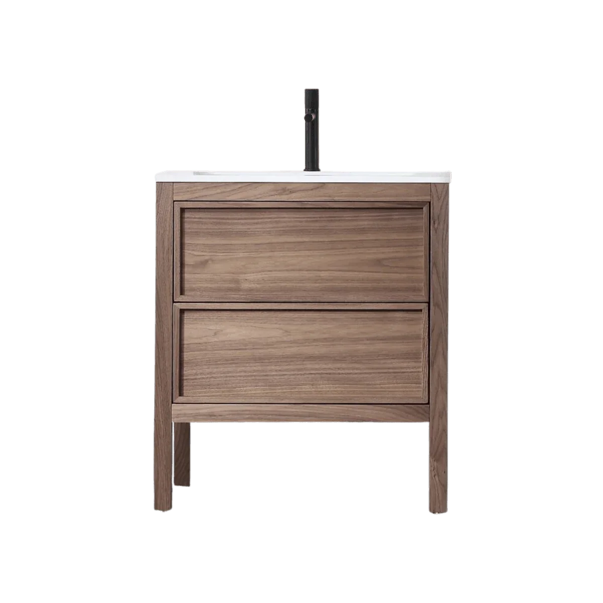 30" Natural Walnut Freestanding Bathroom Vanity with White Solid surface Countertop-Migration_Bathroom Vanities-DECOROLALA