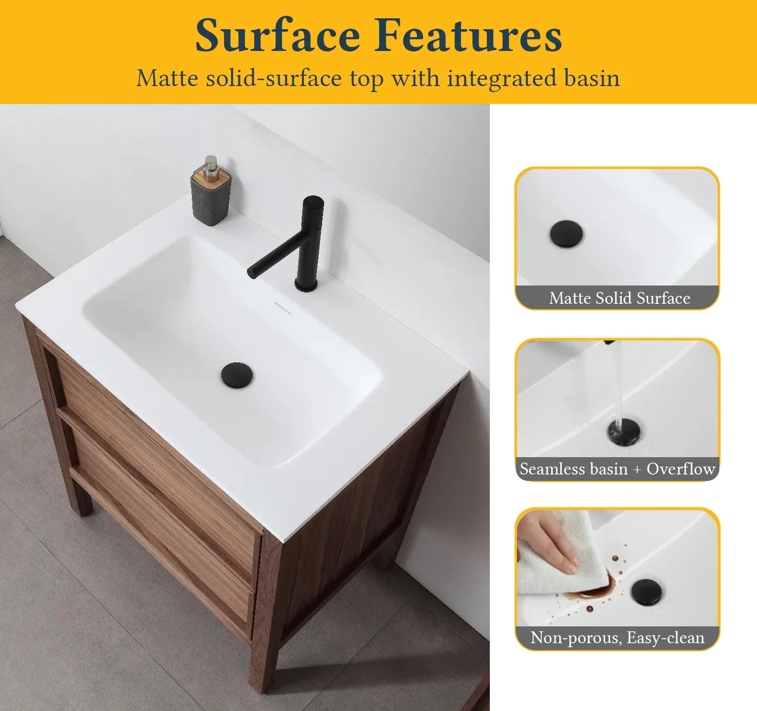 30" Natural Walnut Freestanding Bathroom Vanity with White Solid surface Countertop-Migration_Bathroom Vanities-DECOROLALA